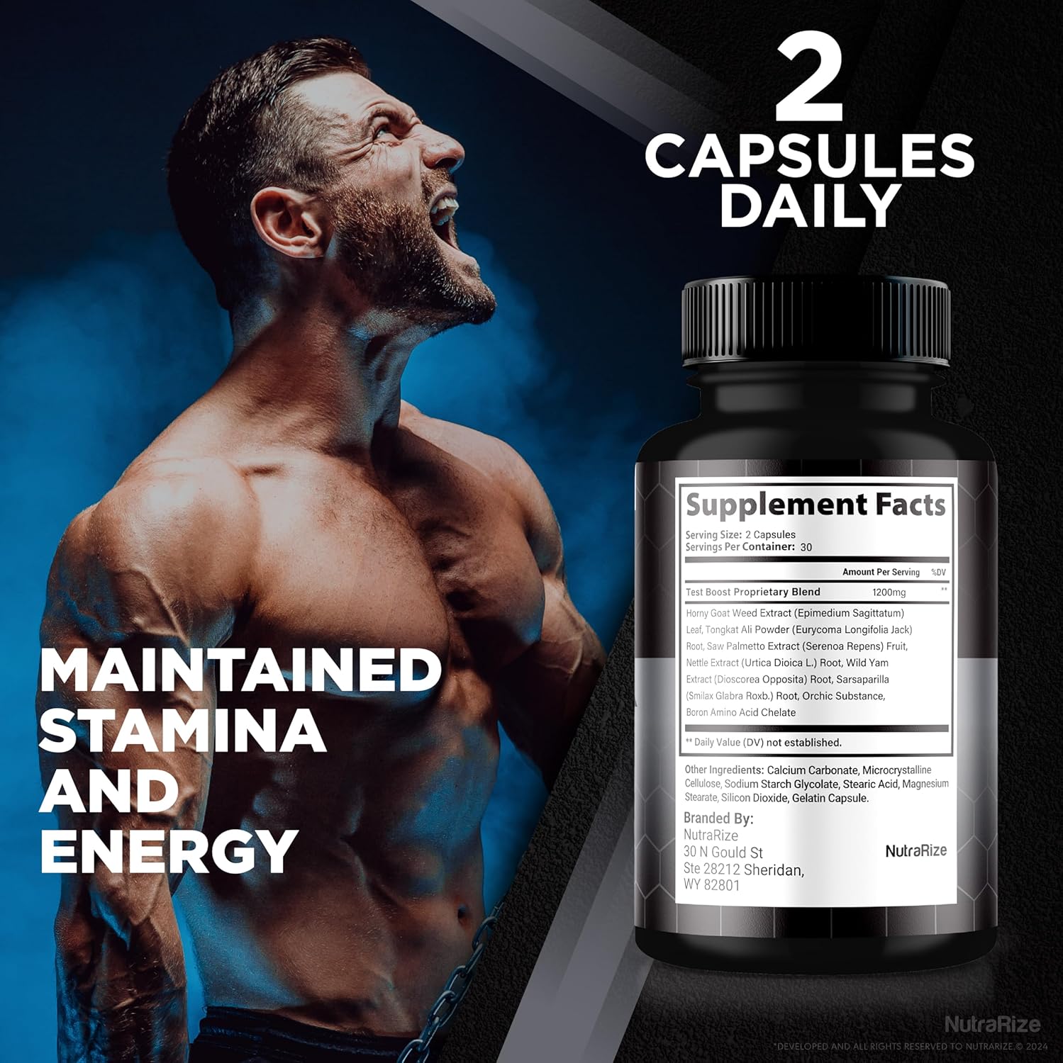 NutraRize Progentra Pills 2-Pack - All Natural Supplement for Muscle Mass, Endurance, Holistic Health - Official Capsulas Reviews Included (120 Capsules)
