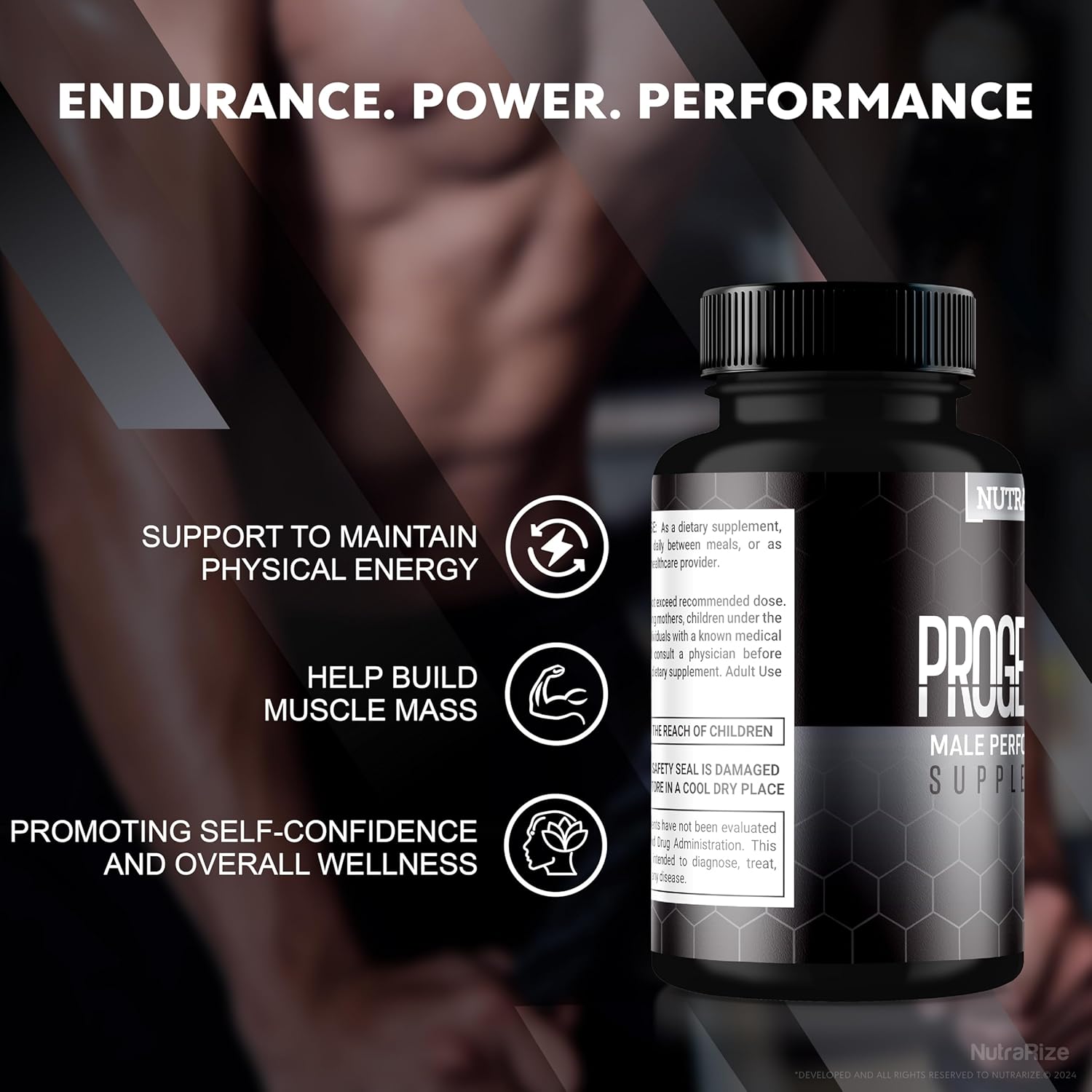 NutraRize Progentra Pills 2-Pack - All Natural Supplement for Muscle Mass, Endurance, Holistic Health - Official Capsulas Reviews Included (120 Capsules)