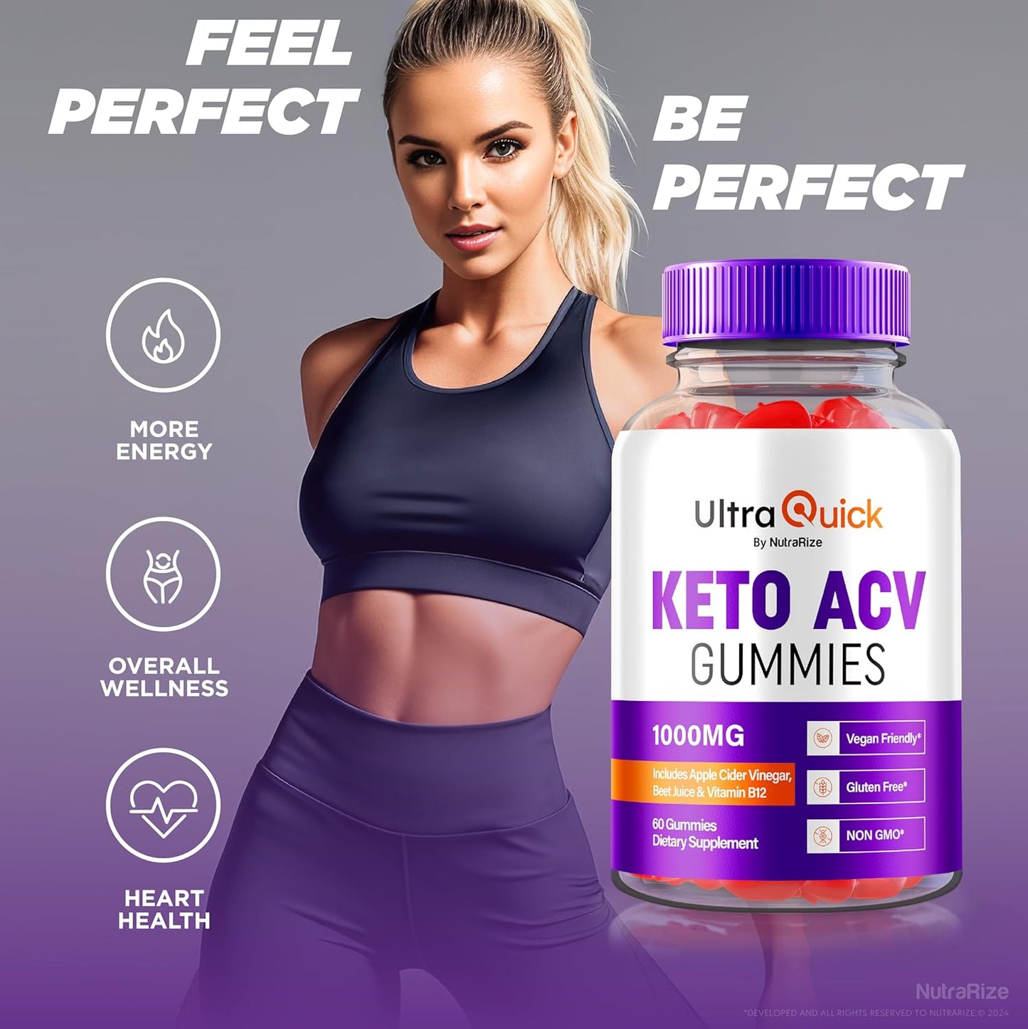 NutraRize Ultra Quick Keto ACV Gummies (2 Pack) for Slimming Formula Support - Premium Keto Plus Formula with Natural Apple Cider Vinegar - 120 Gummies