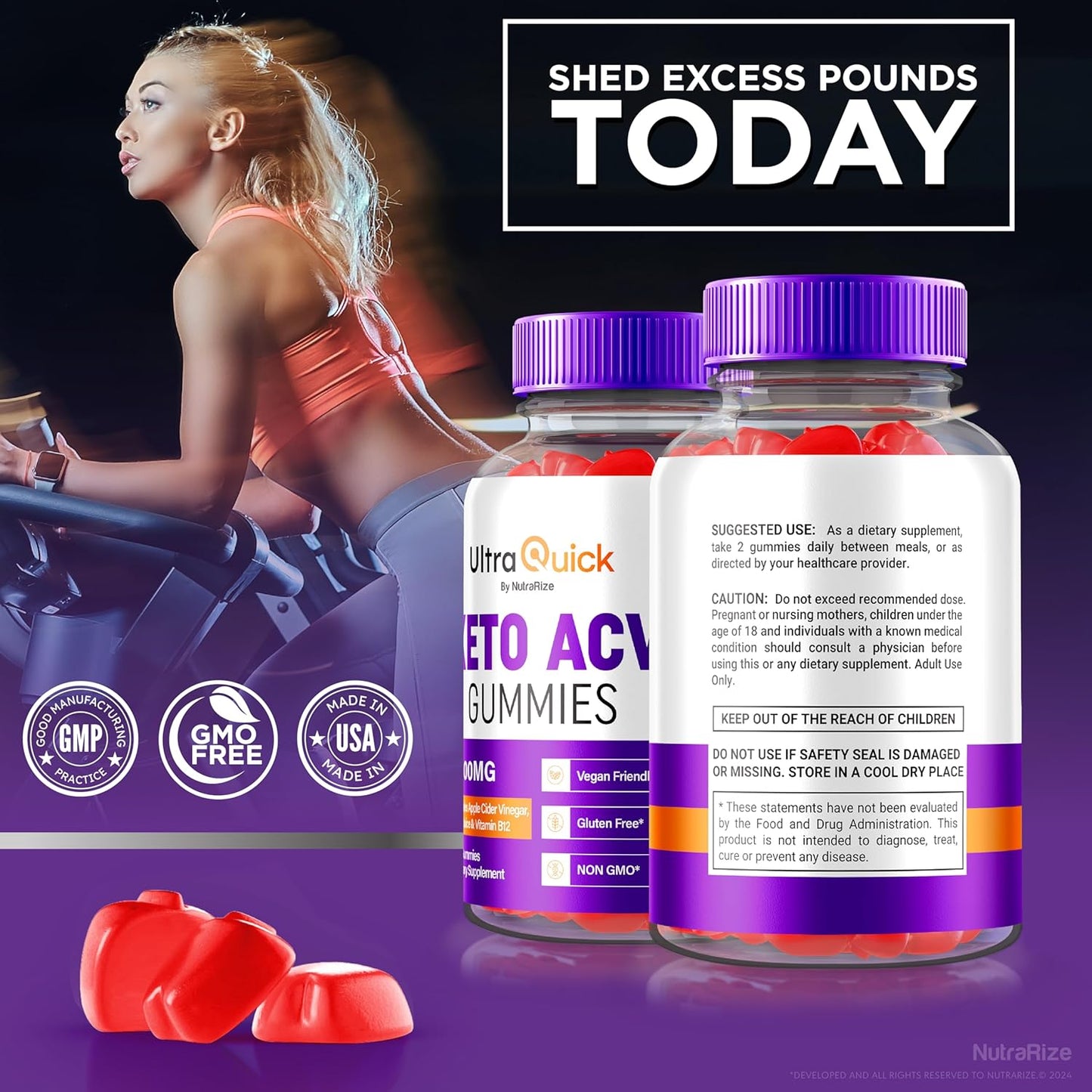 NutraRize Ultra Quick Keto ACV Gummies (2 Pack) for Slimming Formula Support - Premium Keto Plus Formula with Natural Apple Cider Vinegar - 120 Gummies