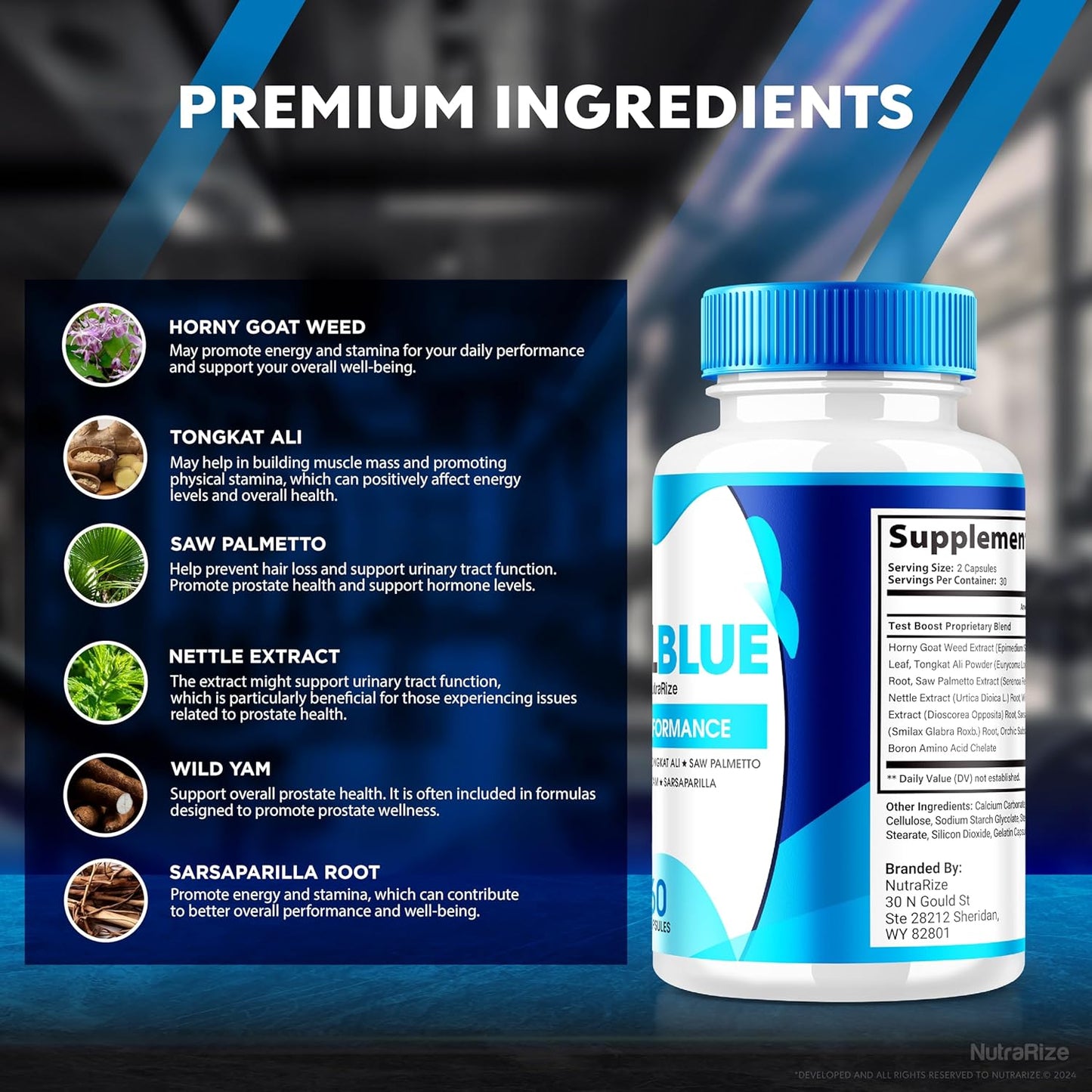 NutraRize VirilBlue Capsules: All-Natural Male Supplement for Performance and Confidence, Premium Nutrition (60 Capsules)