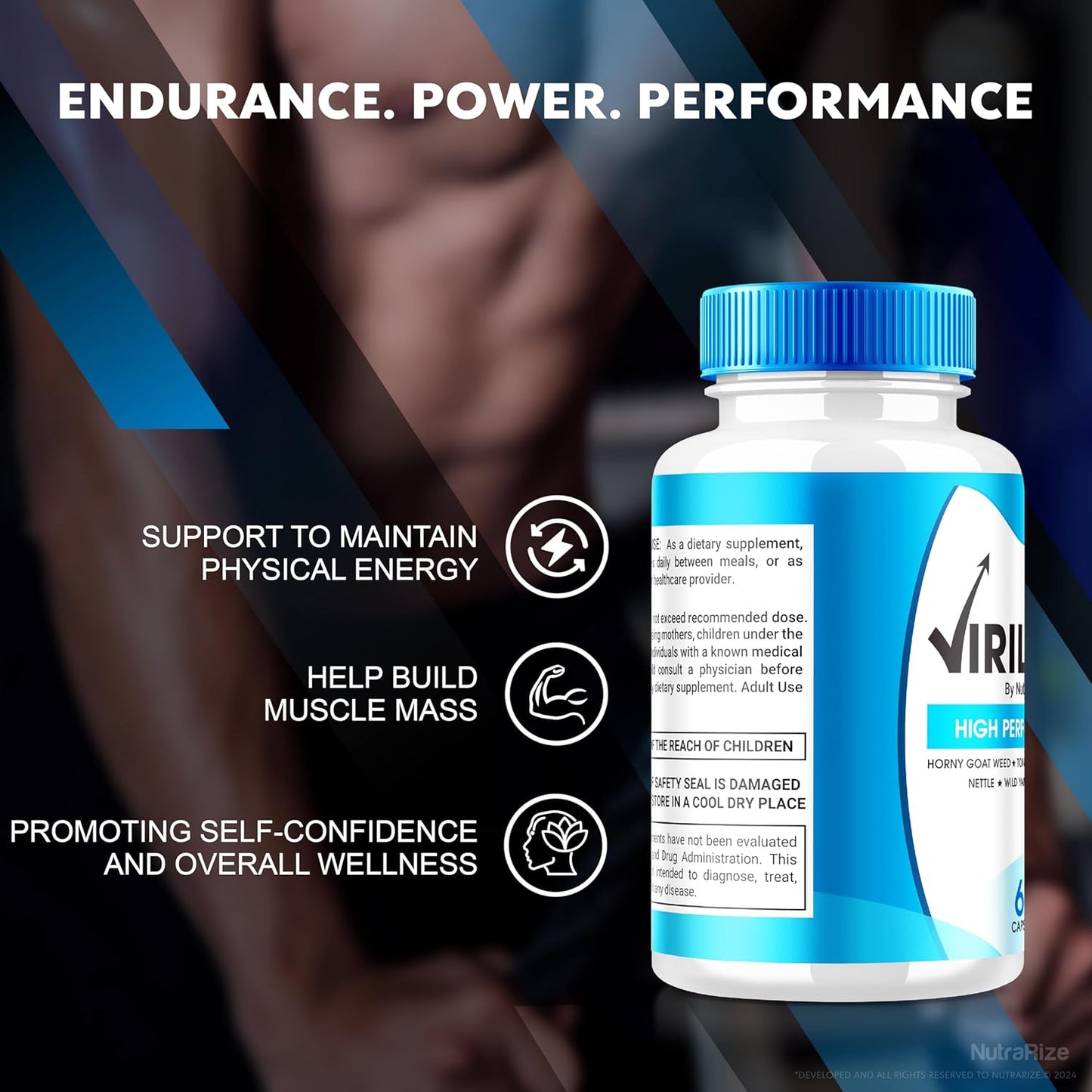NutraRize VirilBlue Capsules: All-Natural Male Supplement for Performance and Confidence, Premium Nutrition (60 Capsules)