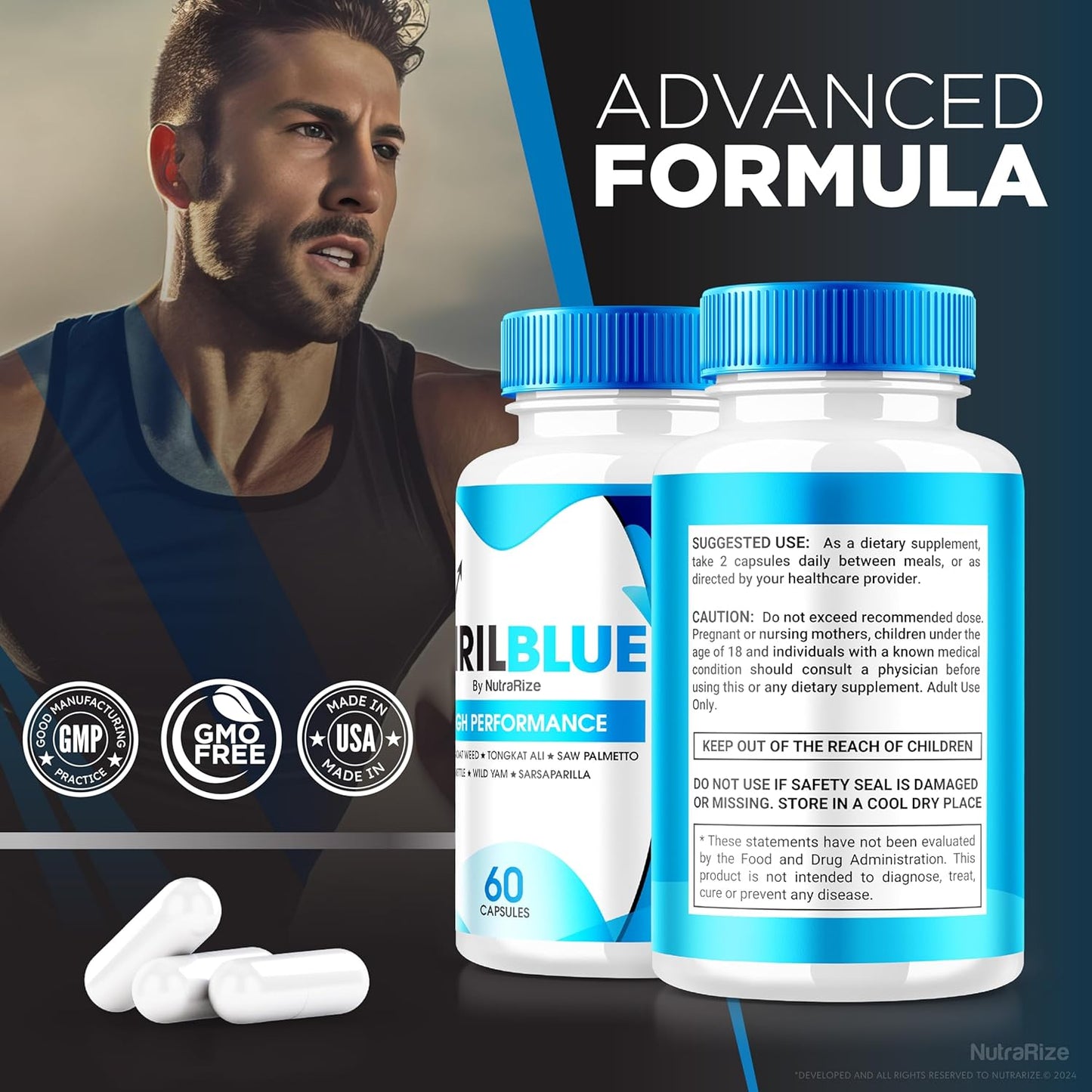 NutraRize VirilBlue Capsules: All-Natural Male Supplement for Performance and Confidence, Premium Nutrition (60 Capsules)