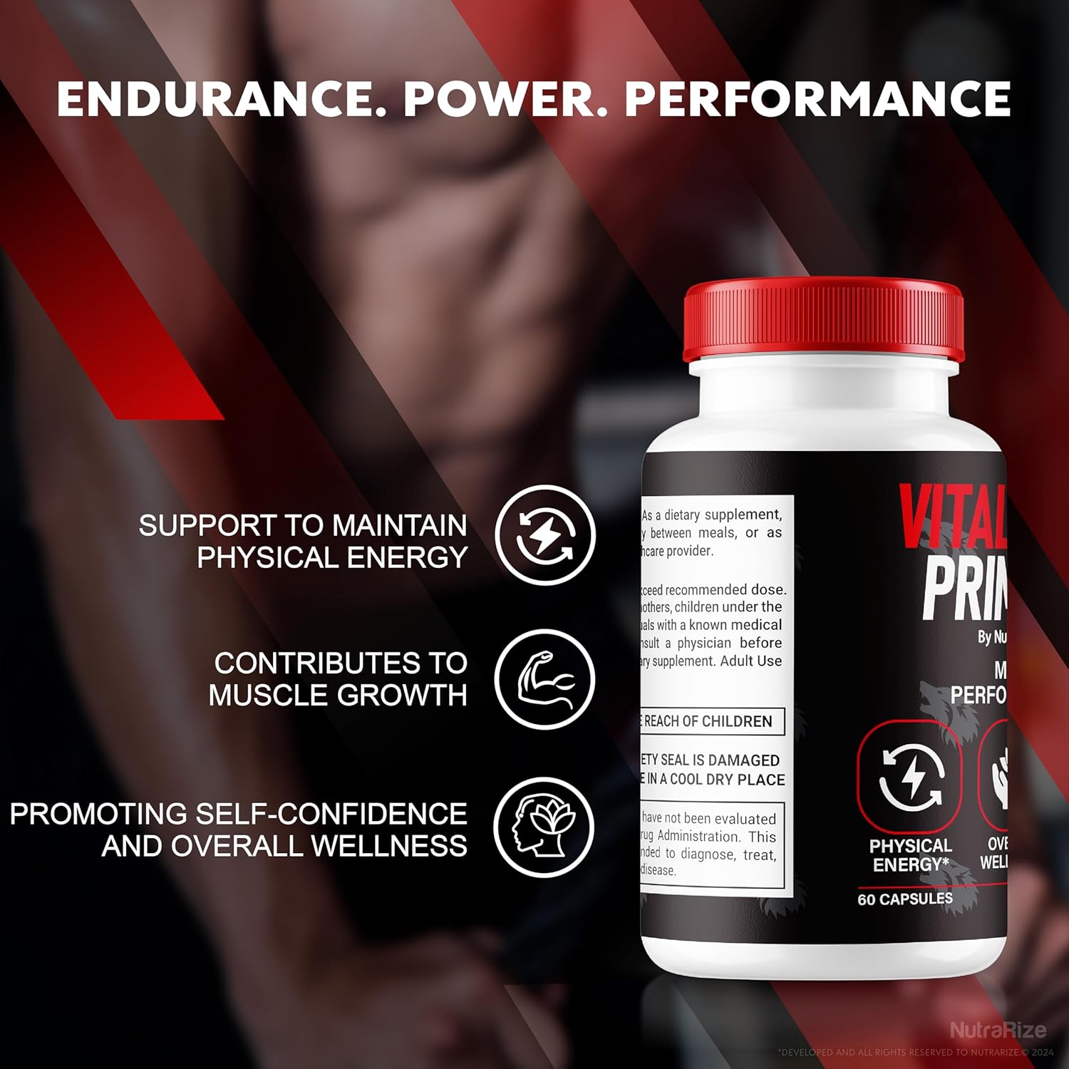 NutraRize VitalPrime Complex Capsules for Men - Natural Male Formula for Confidence, Performance, and Health - 60 Count