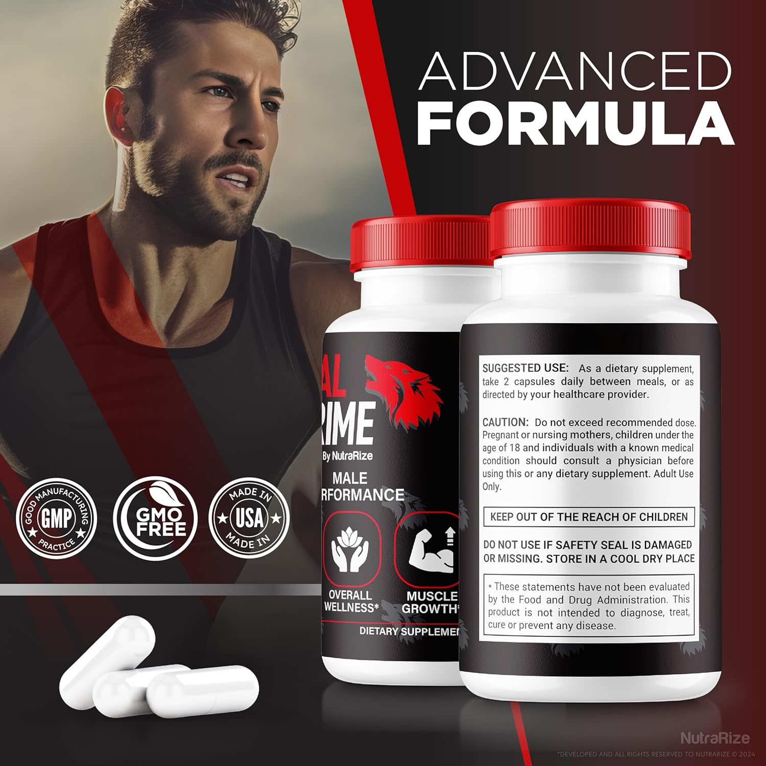 NutraRize VitalPrime Complex Capsules for Men - Natural Male Formula for Confidence, Performance, and Health - 60 Count