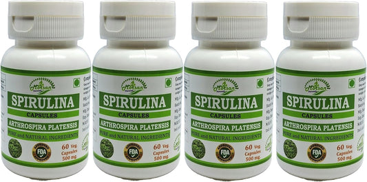 Nutraveda Spirulina Capsules - Premium Superfood Supplement for Men and Women - 500mg per Serving - 60 Veggie Capsules - Non-GMO & Gluten-Free - Pack of 240 Capsules