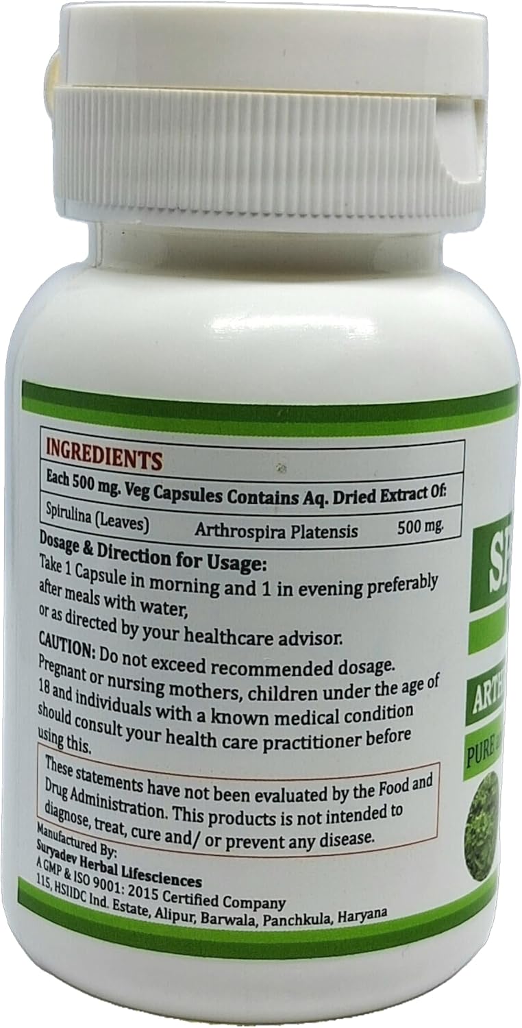 Nutraveda Spirulina Capsules - Premium Superfood Supplement for Men and Women - 500mg per Serving - 60 Veggie Capsules - Non-GMO & Gluten-Free - Pack of 240 Capsules