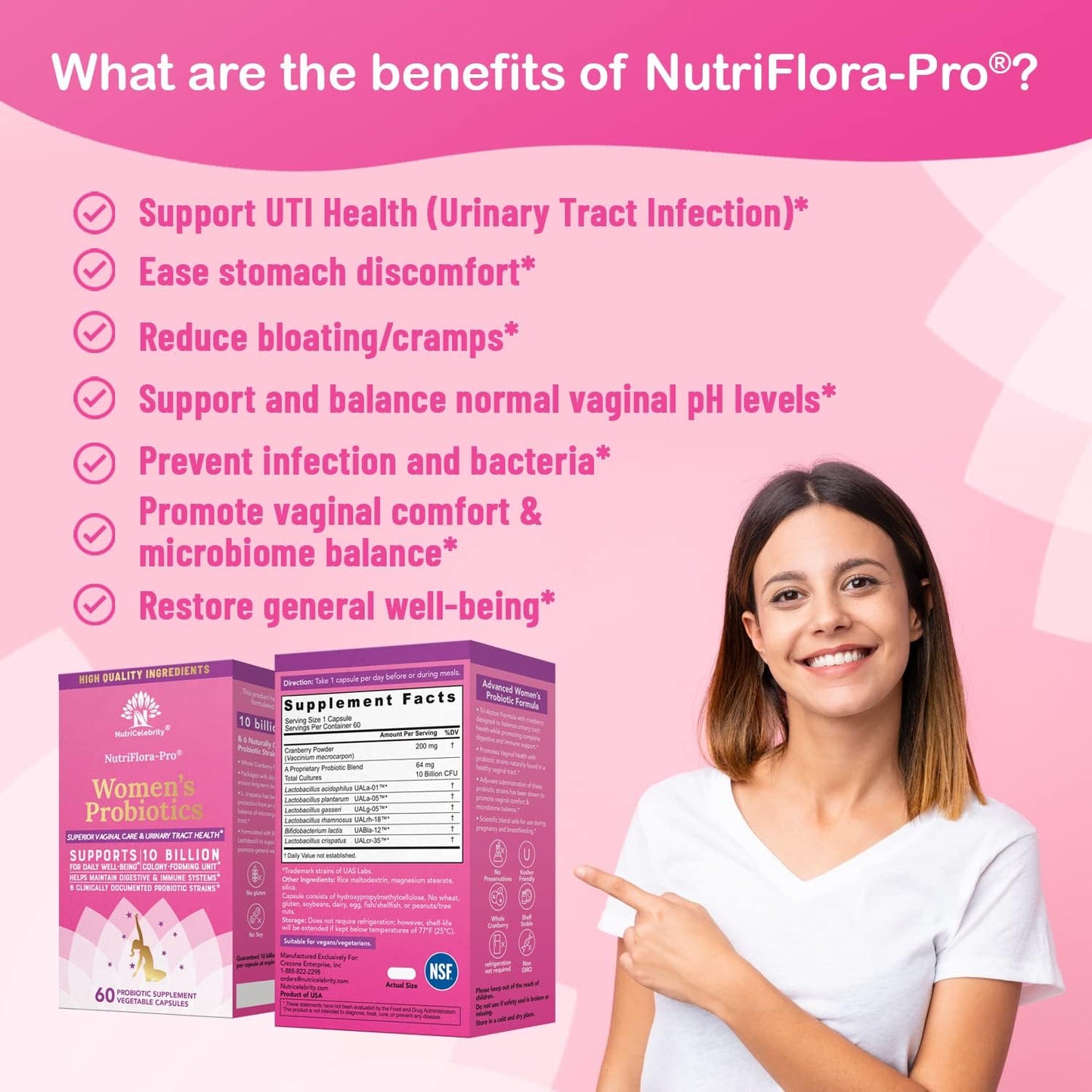 Nutricelebrity NutriFlora-Pro Probiotics for Women with Stress and Mood Support