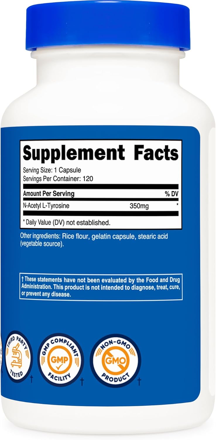 Nutricost N-Acetyl L-Tyrosine (NALT) 350mg, 240 Capsules - Gluten Free, Non-GMO, Double Pack