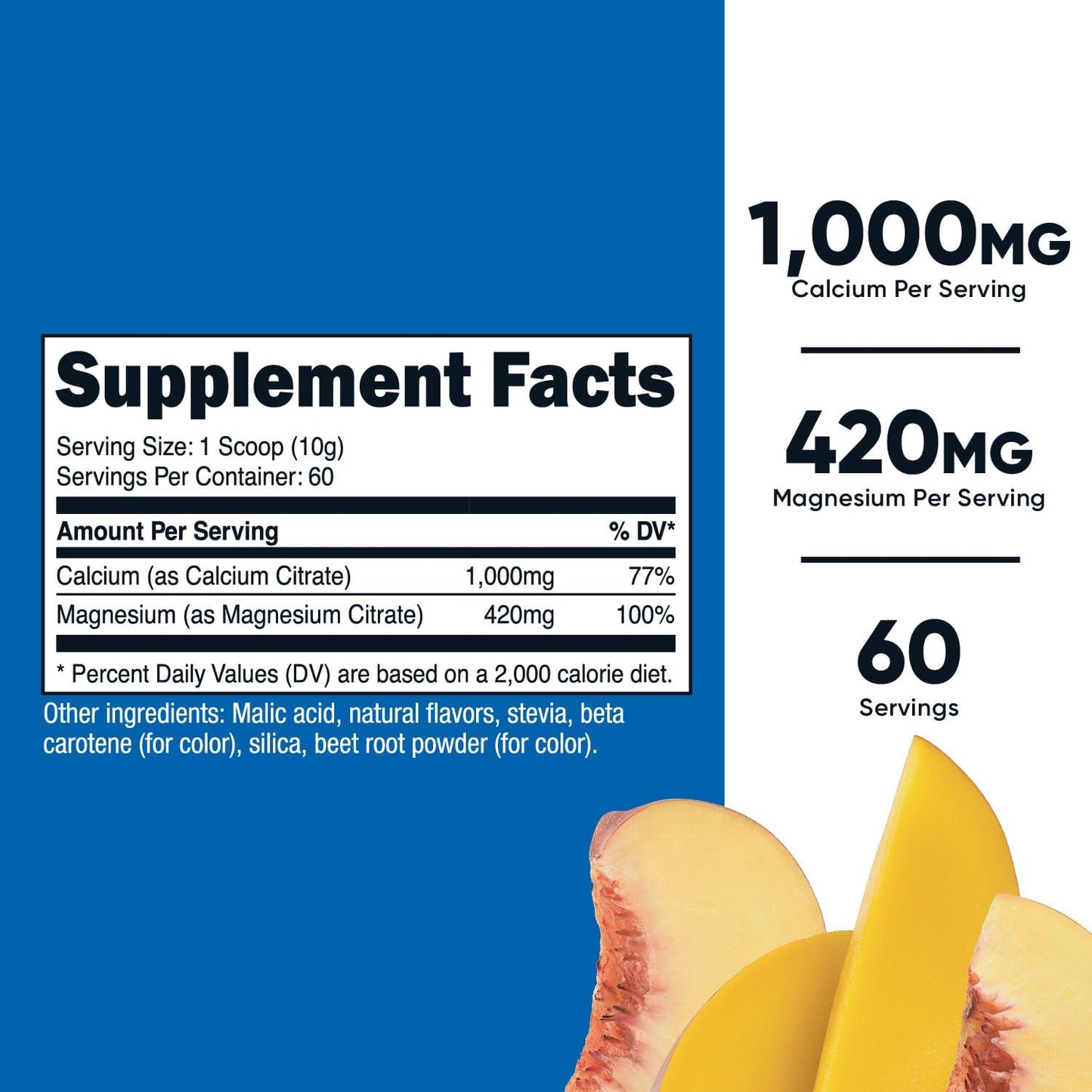 Nutricost Peach Mango Calcium Magnesium Powder - 60 Servings, Bone Support, Non-GMO, Gluten Free, Calcium Citrate & Magnesium Citrate