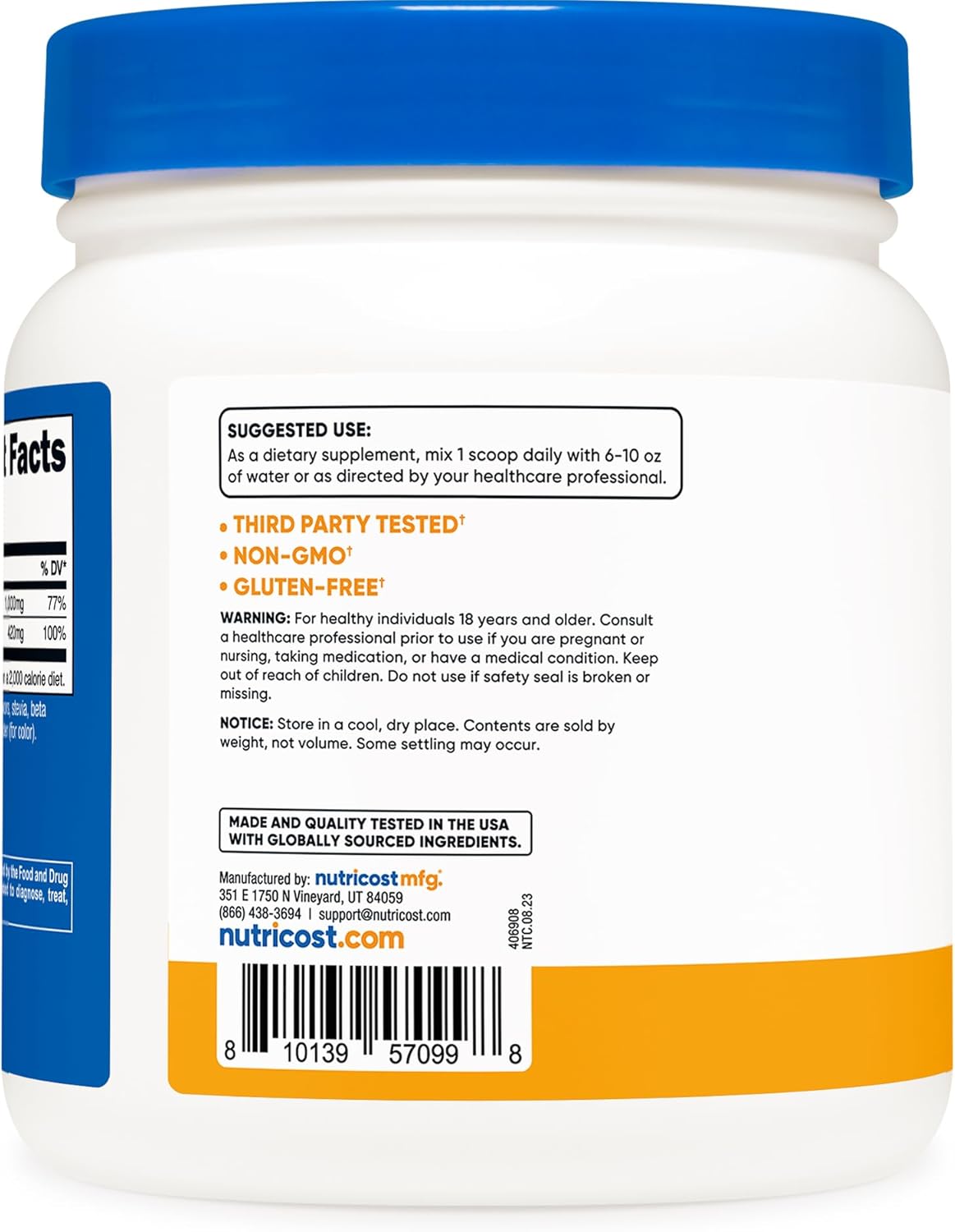Nutricost Peach Mango Calcium Magnesium Powder - 60 Servings, Bone Support, Non-GMO, Gluten Free, Calcium Citrate & Magnesium Citrate