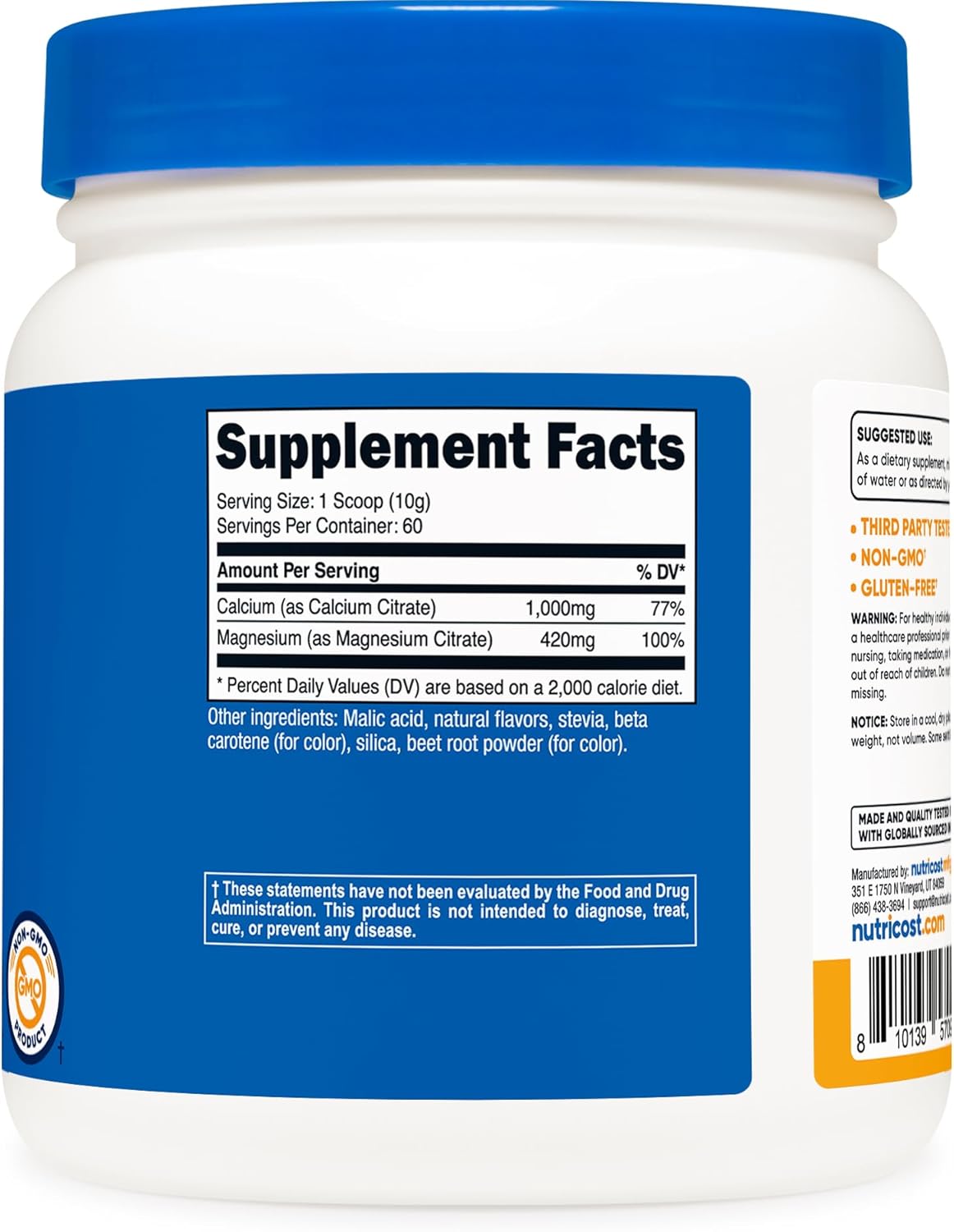 Nutricost Peach Mango Calcium Magnesium Powder - 60 Servings, Bone Support, Non-GMO, Gluten Free, Calcium Citrate & Magnesium Citrate