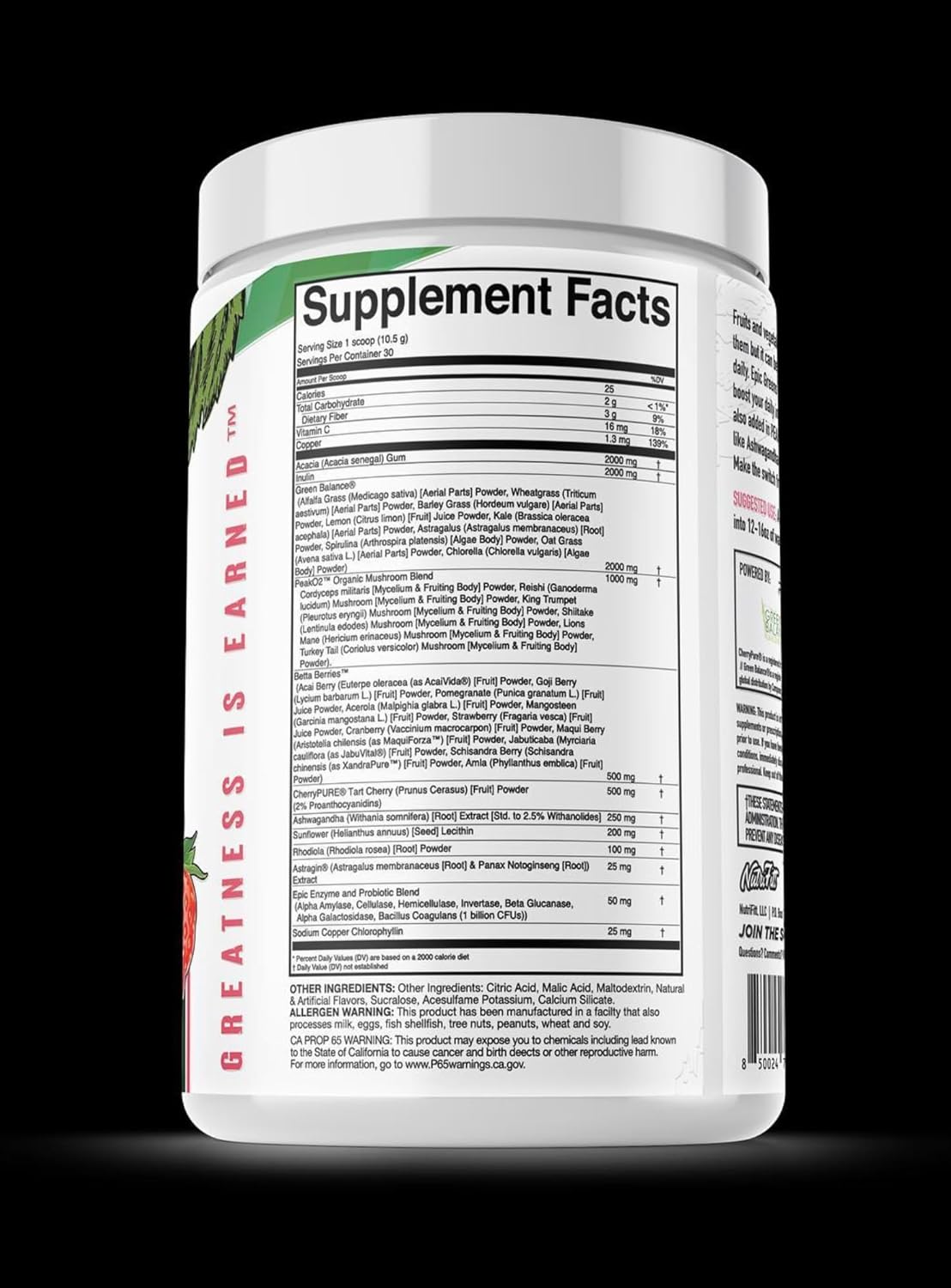 NutriFitt Epic Greens Blend - Antioxidants, Fruits, Veggies, Mushrooms - Performance Boost & Recovery - 30 Servings, Summer Berry Tea