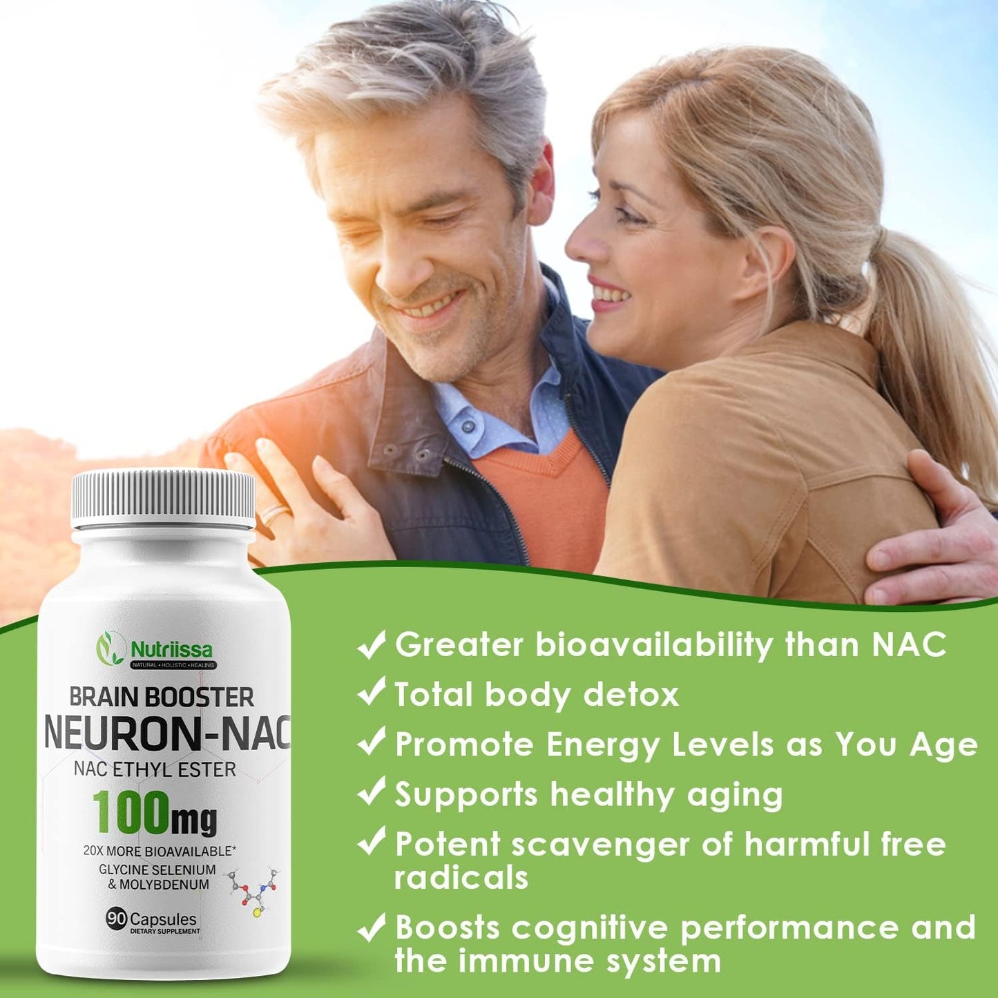 Nutriissa Neuron NAC Supplement - 20x More Bioavailable N-Acetyl Cysteine Ester - Boost Glutathione - 10x More Effective Than Liposomal Glutathione - 90 Capsules