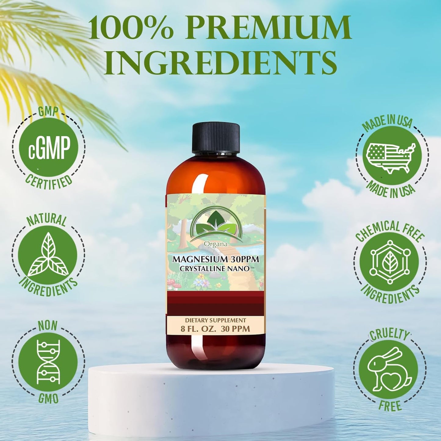 NutriNoche Organa Pure Liquid Magnesium Supplement - 30 PPM - High Absorption (8 oz.)