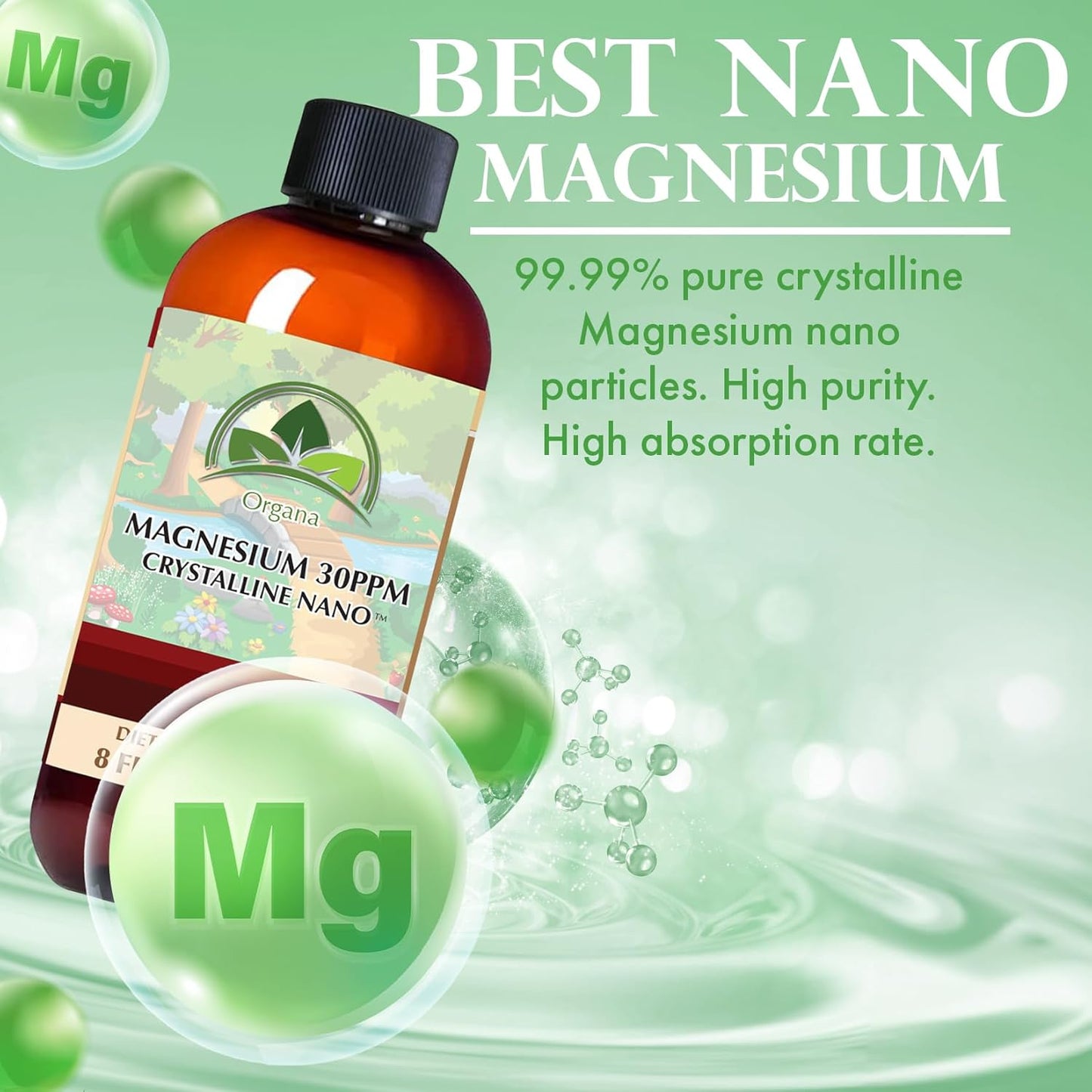 NutriNoche Organa Pure Liquid Magnesium Supplement - 30 PPM - High Absorption (8 oz.)