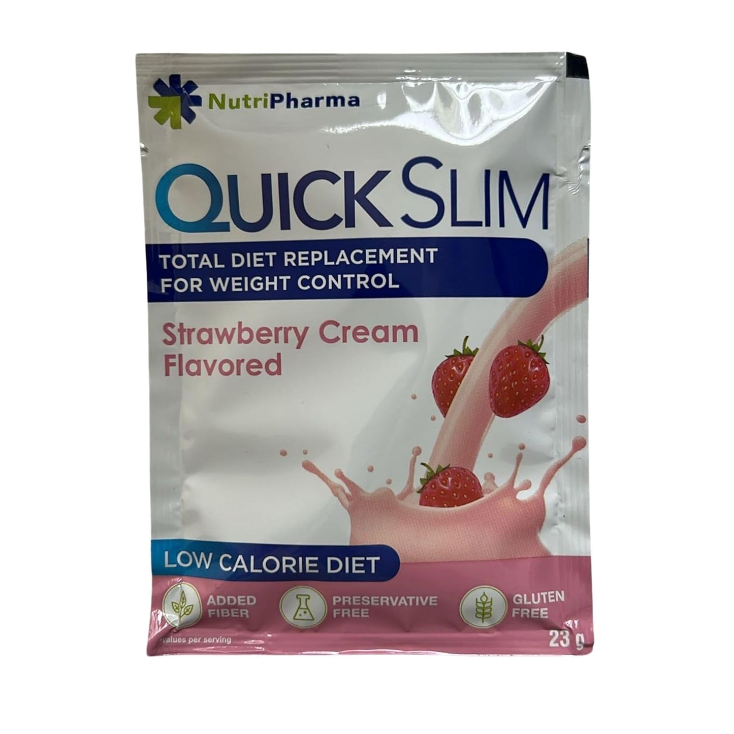 NUTRIPHARMA Quick Slim High Protein Meal Replacement Shake for Slimming Formula , Men & Women, Low Carb, Keto, Intermittent Fasting - Strawberry Cream Flavor - Gluten Free - 1 Serving