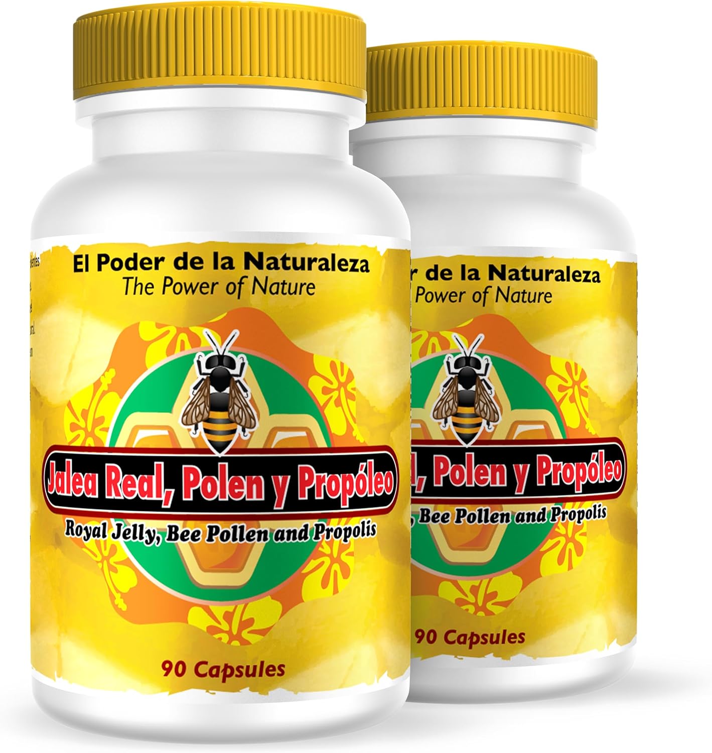 Nutrisalud Triple Action Capsules: Royal Jelly, Pollen, and Propolis. High Potency Rejuvenating Tonic. Set of 2 Bottles with 90 Capsules Each.