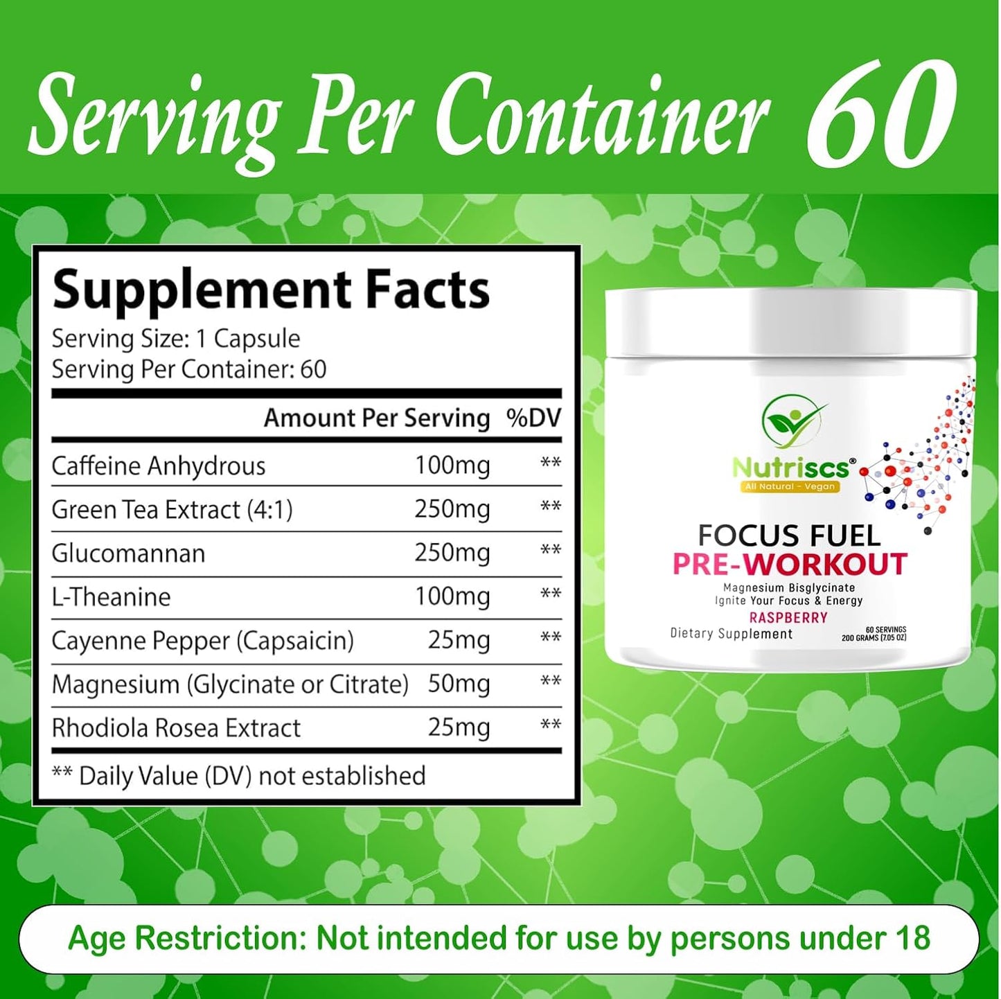 Nutriscs Pre-Workout Powder 200g - Boost Strength, Energy, and Mental Focus - 60 Servings for Men & Women - Bodybuilders' Peak Performance Solution