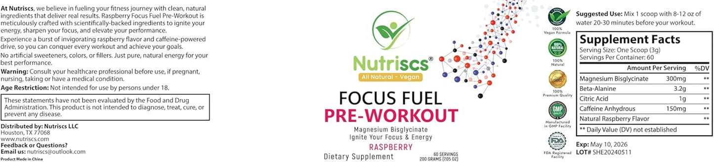 Nutriscs Pre-Workout Powder 200g - Boost Strength, Energy, and Mental Focus - 60 Servings for Men & Women - Bodybuilders' Peak Performance Solution