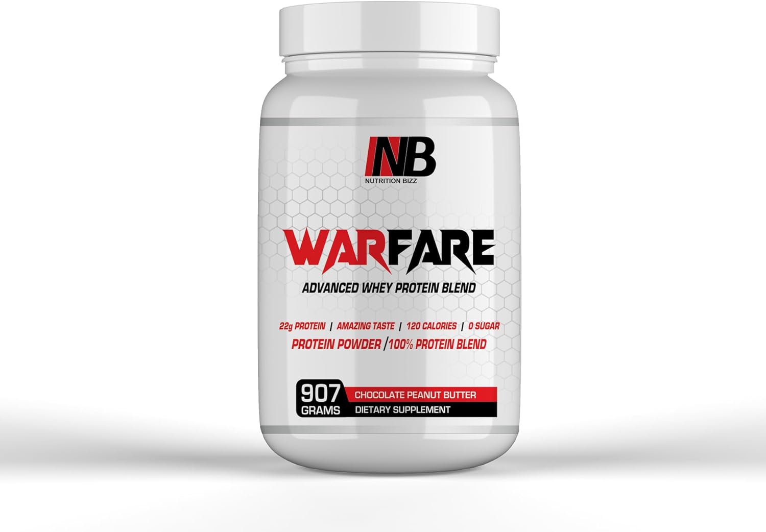 NutritionBizz Warfare 2 lbs Whey Protein Blend - 22g Protein/Serving, Delicious Chocolate Peanut Butter Flavor