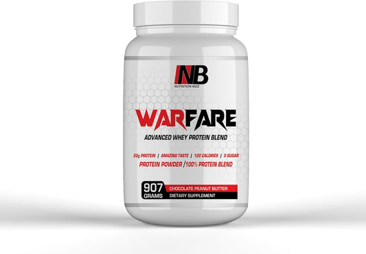 NutritionBizz Warfare 2 lbs Whey Protein Blend - 22g Protein/Serving, Delicious Chocolate Peanut Butter Flavor
