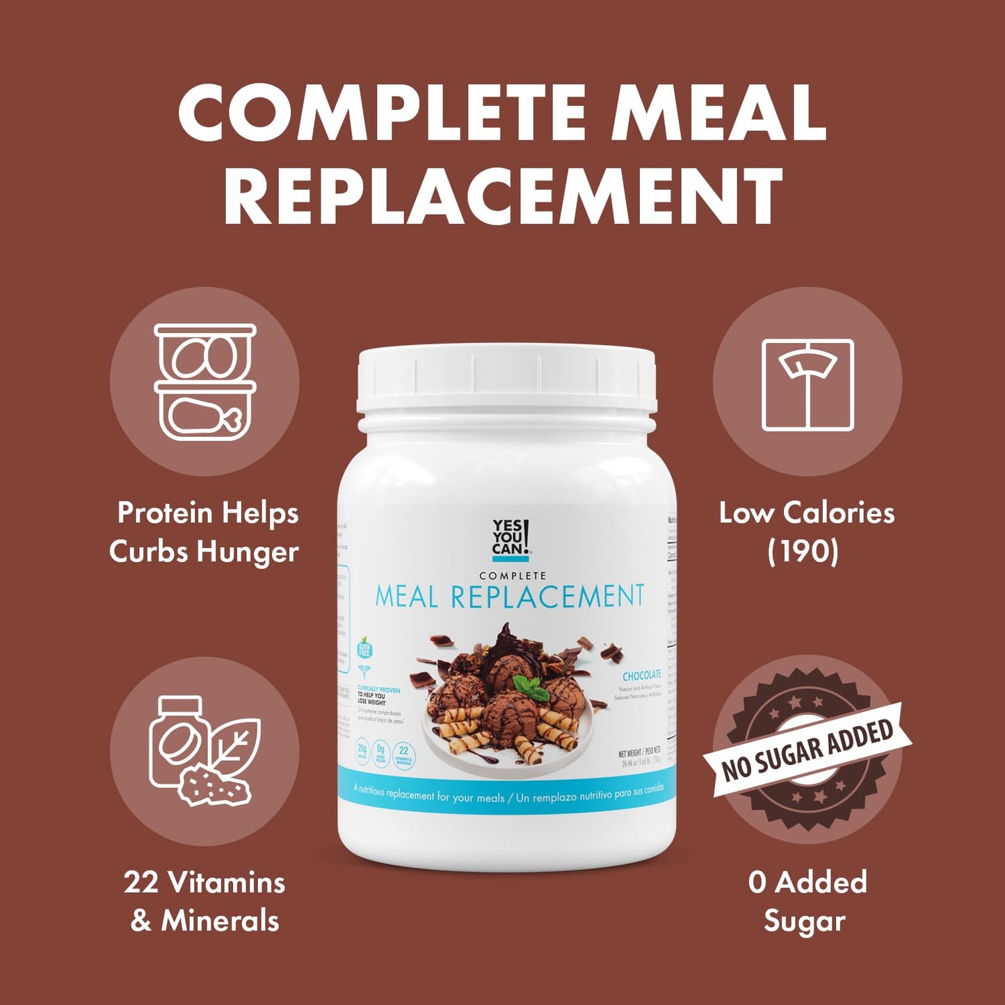 Nutritious Meal Replacement Shake - 15 Servings, 20g Protein, No Added Sugars - Chocolate Flavor with 21 Vitamins & Minerals