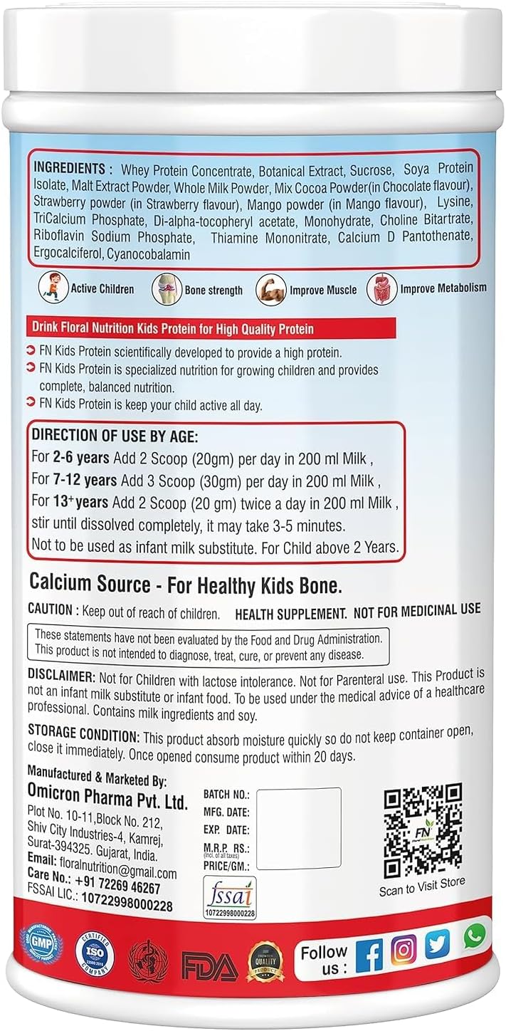 Nutritious Protein Powder for Kids with DHA and Vitamin-D for Growth and Immunity - Choco Vanilla Flavor - 400g