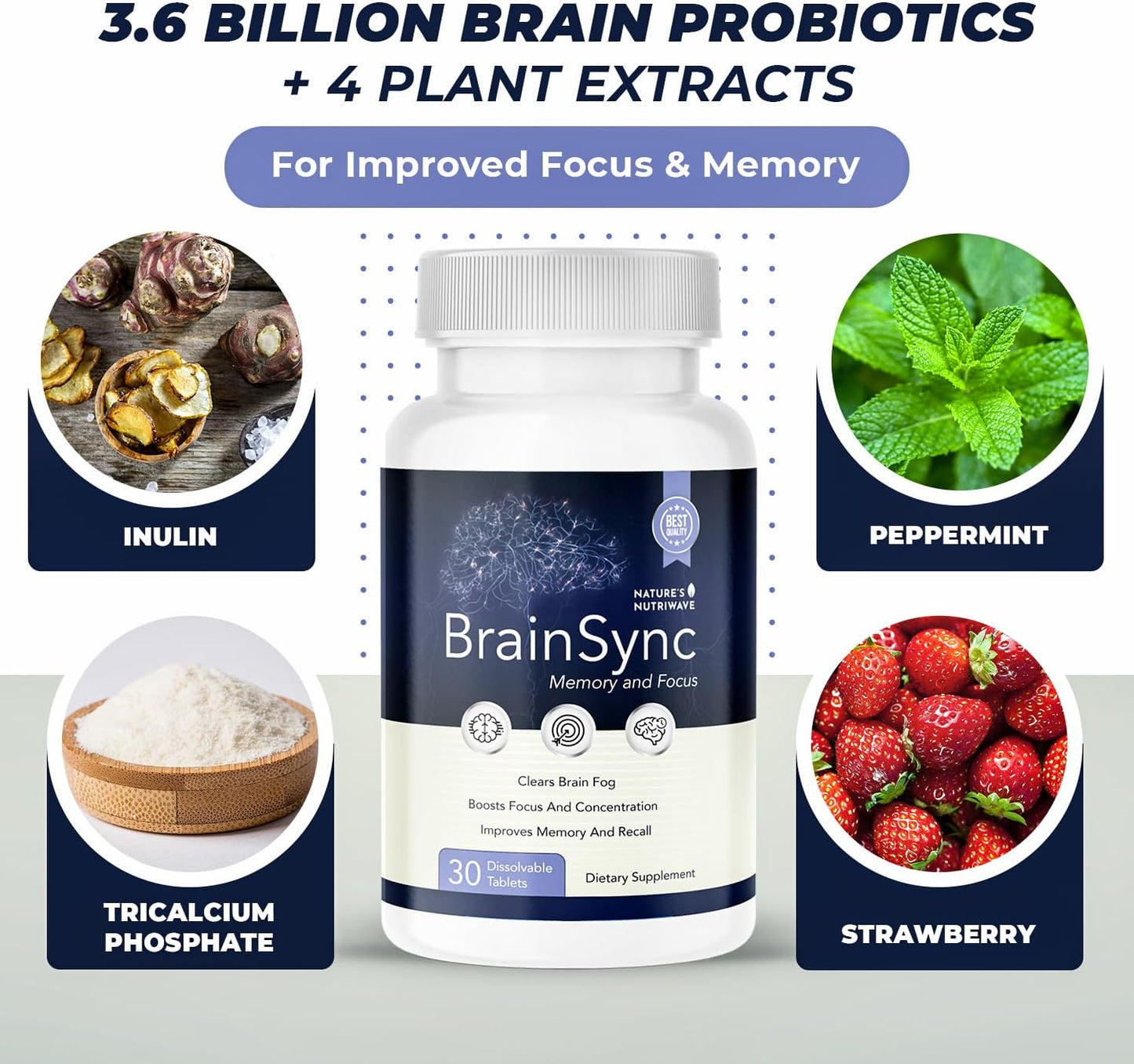NutriWave BrainSync Probiotics: Memory, Focus & Cognitive Health - 30 Tablets