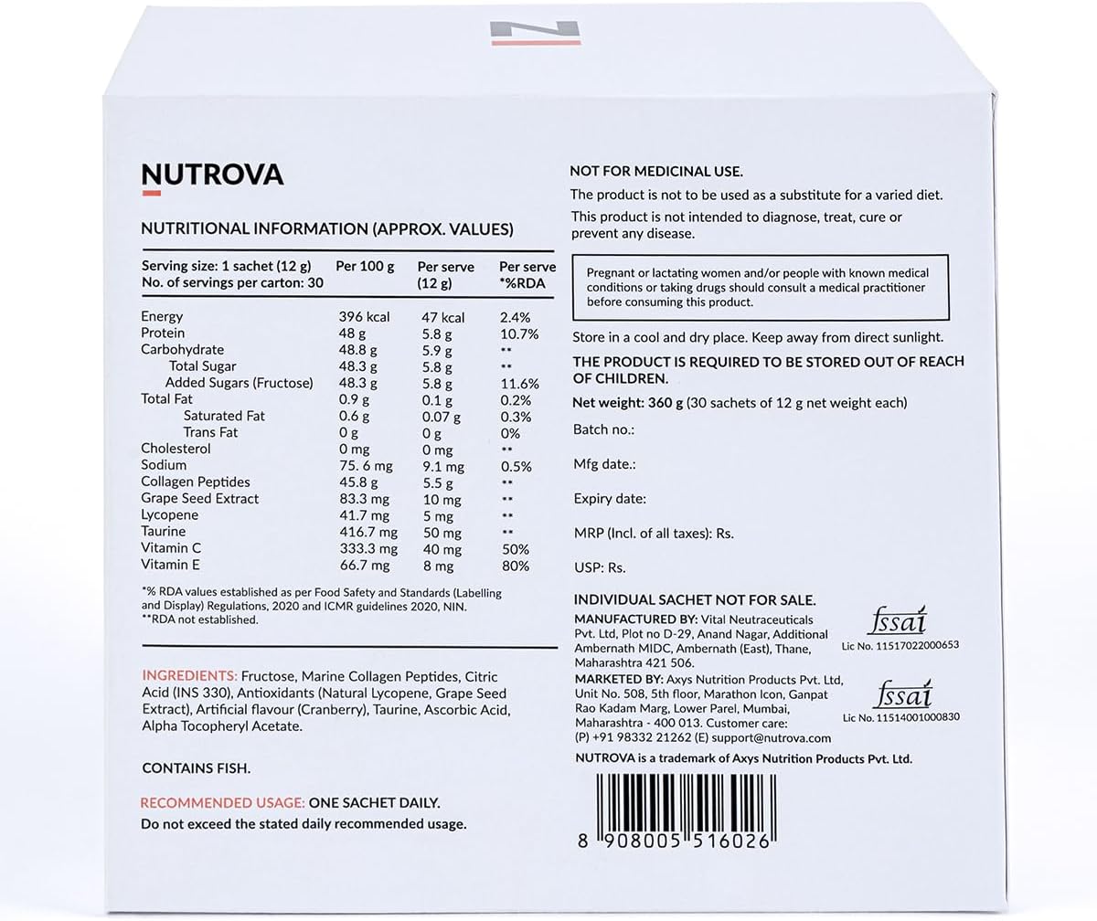 NUTROVA Collagen and Antioxidants Supplement for Skin Health and Aging Defense
