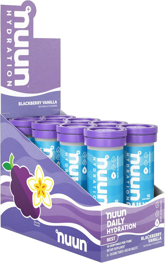 Nuun Hydration Rest & Recovery Electrolyte Tablets, Blackberry Vanilla Flavor, 1g Sugar, Vegan, Non-GMO - 8 Pack