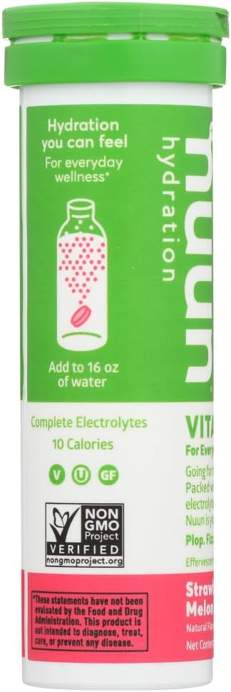 Nuun Vitamins: Strawberry Melon Hydration Supplement - 3 Tubes, 12 Tabs Each for Daily Use
