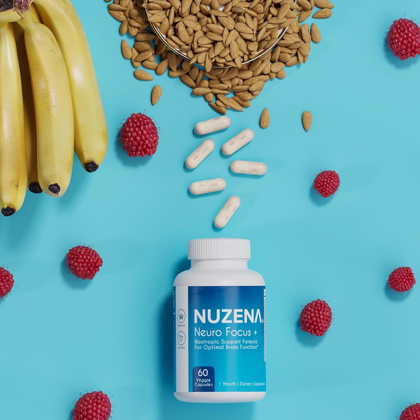 Nuzena Neuro Focus +: 60 Capsules of Advanced Nootropic Formula with Choline for Memory, Brain Speed, Energy, and Focus - Made in USA