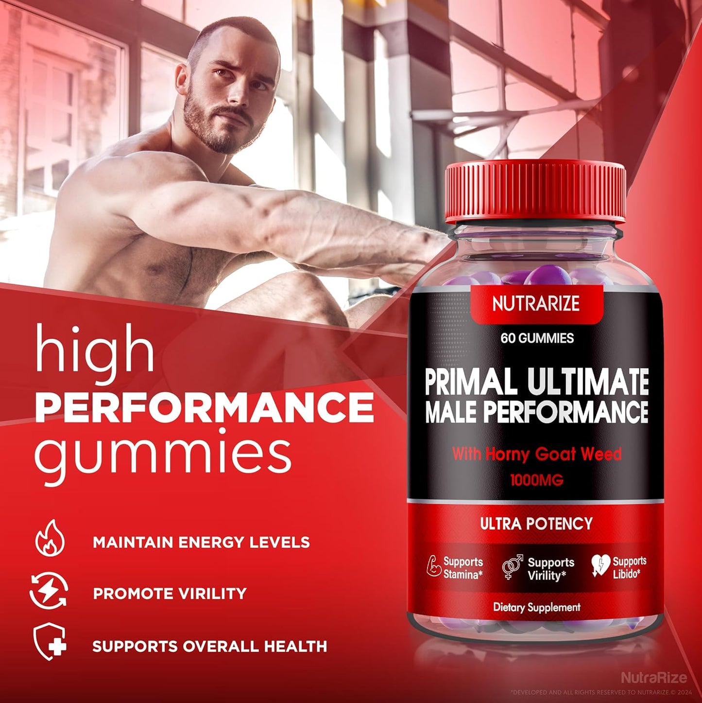 Official PrimalUltimate Performance Supplement (3 Pack) - Premium Gummies for Confidence, Official Prime Ultimate Reviews (180 Gummies)