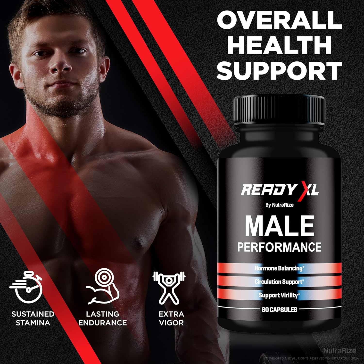 Official ReadyXL Male Capsules - Premium All-Natural Multivitamin Formula for Men's Health and Performance (60 Capsules)