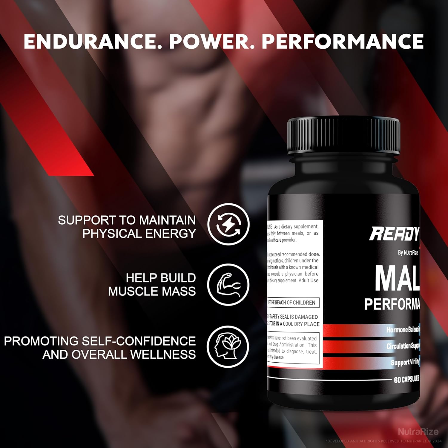 Official ReadyXL Male Capsules - Premium All-Natural Multivitamin Formula for Men's Health and Performance (60 Capsules)