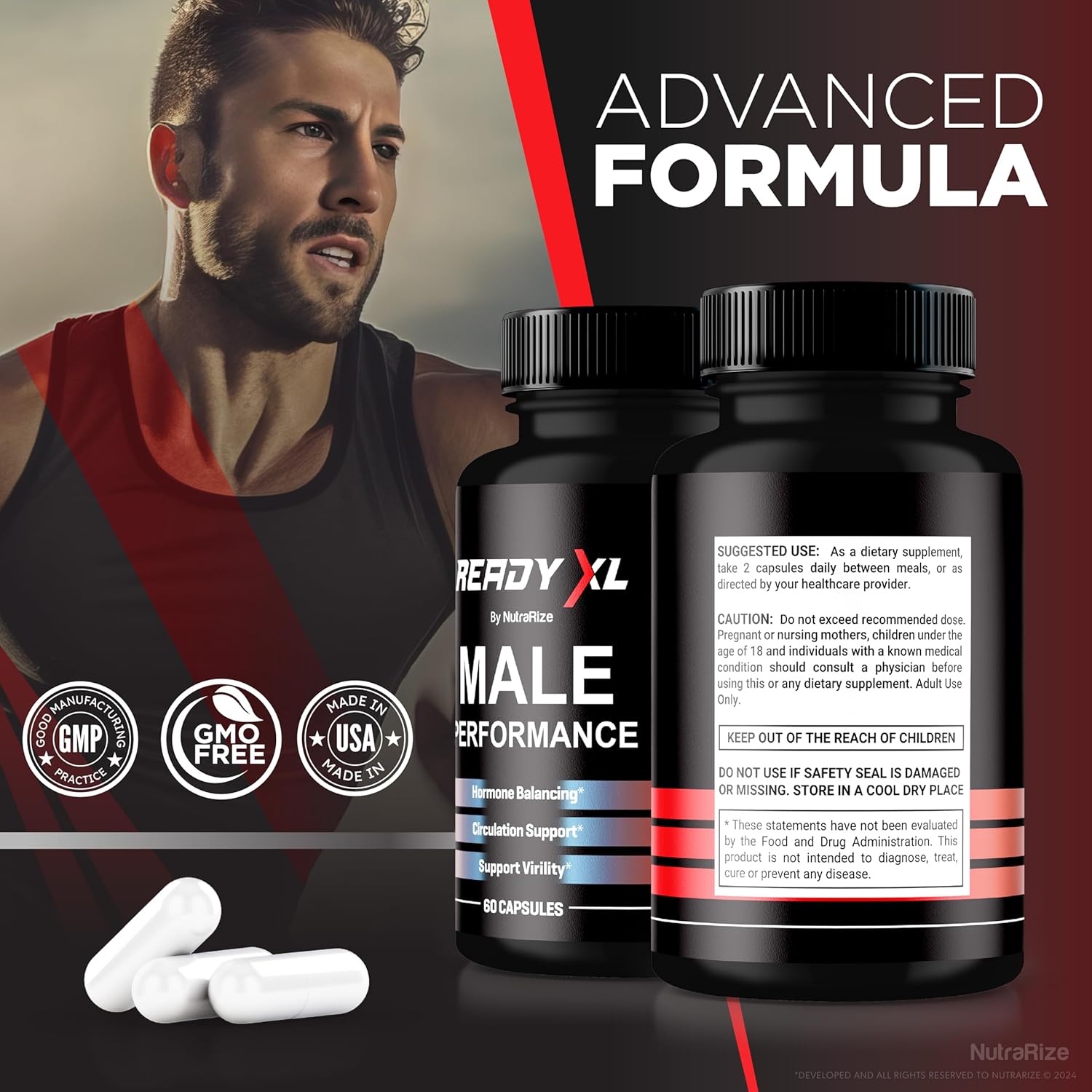 Official ReadyXL Male Capsules - Premium All-Natural Multivitamin Formula for Men's Health and Performance (60 Capsules)