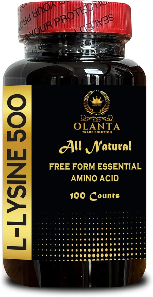 OLANTA TRADE SOLUTION L-LYSINE 500 - Amino Acid Supplement for Nitrogen Balance, Muscle Recovery, and Collagen Synthesis - 100 Count Bottle