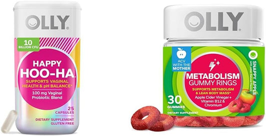 OLLY Happy Hoo-Ha Probiotic & Metabolism Gummy Bundle for Women - 55 Capsules Total