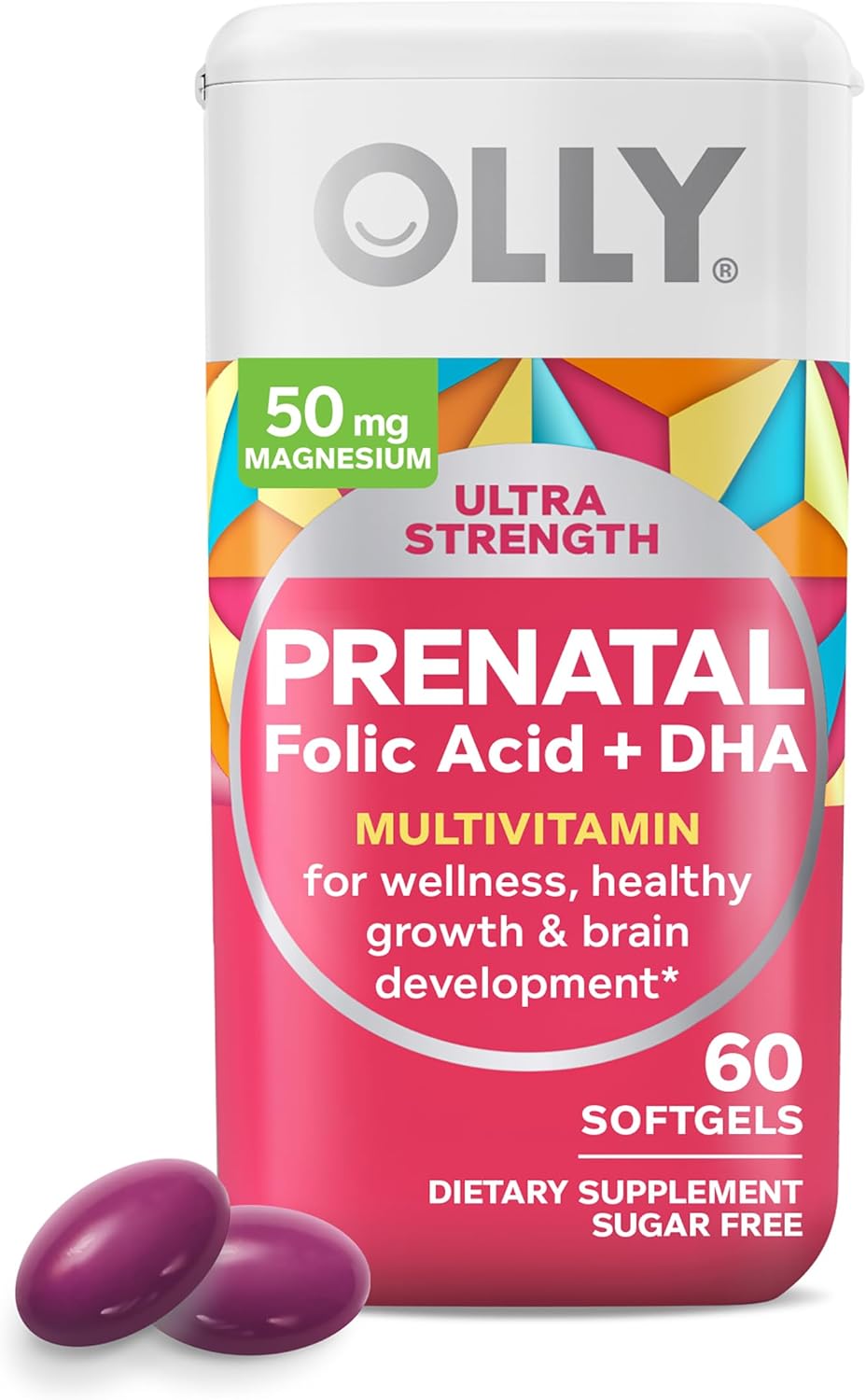OLLY Ultra Strength Prenatal Multivitamin Softgels with Probiotic Gummy - Supports Healthy Growth, Brain Development, Digestive Health
