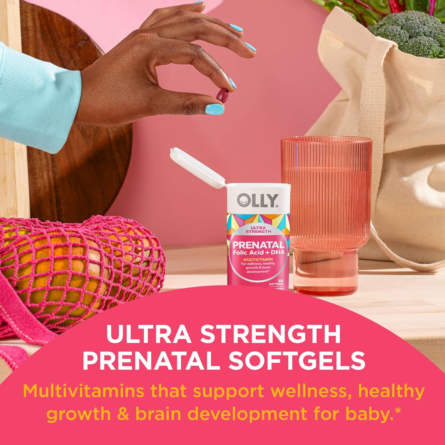 OLLY Ultra Strength Prenatal Multivitamin Softgels with Probiotic Gummy - Supports Healthy Growth, Brain Development, Digestive Health