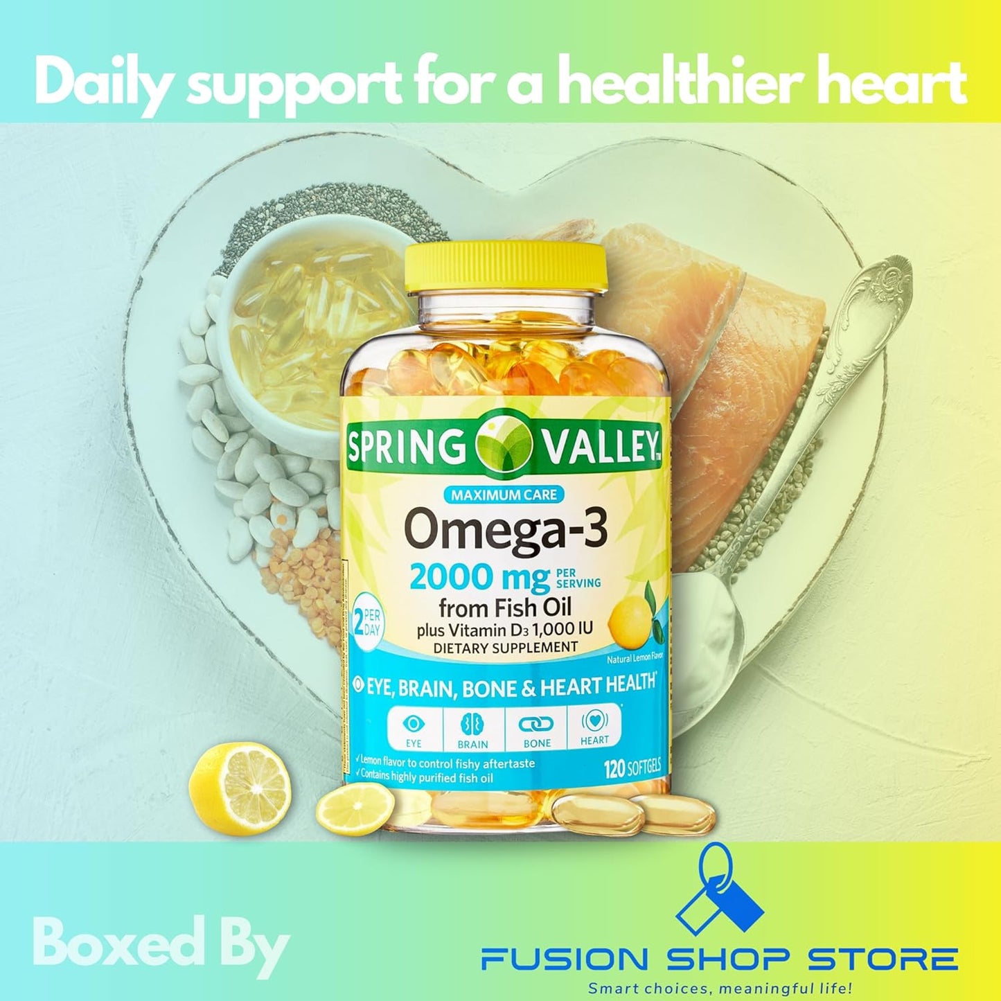 Omega 3 Fish Oil Softgels - 2000mg, Pack of 1, 120 Count by Fusion Shop Store