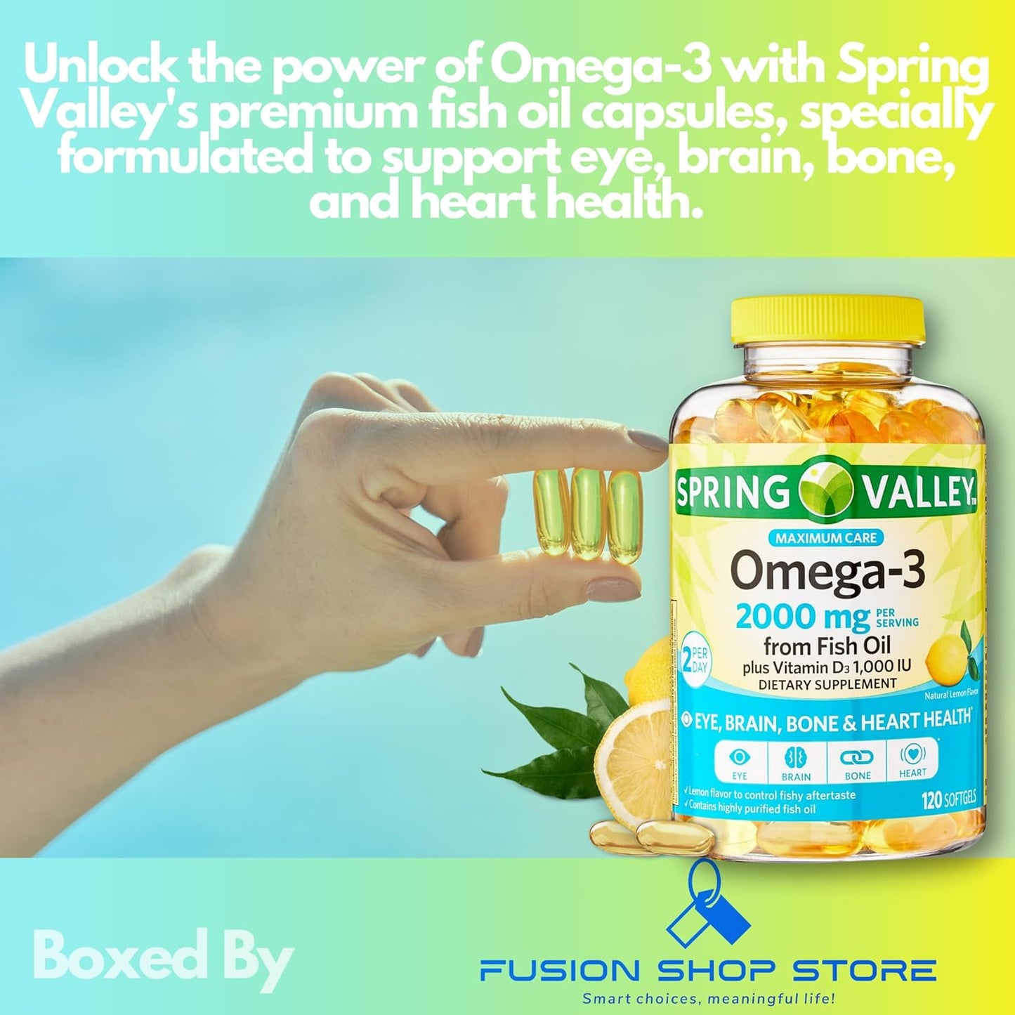 Omega 3 Fish Oil Softgels - 2000mg, Pack of 1, 120 Count by Fusion Shop Store