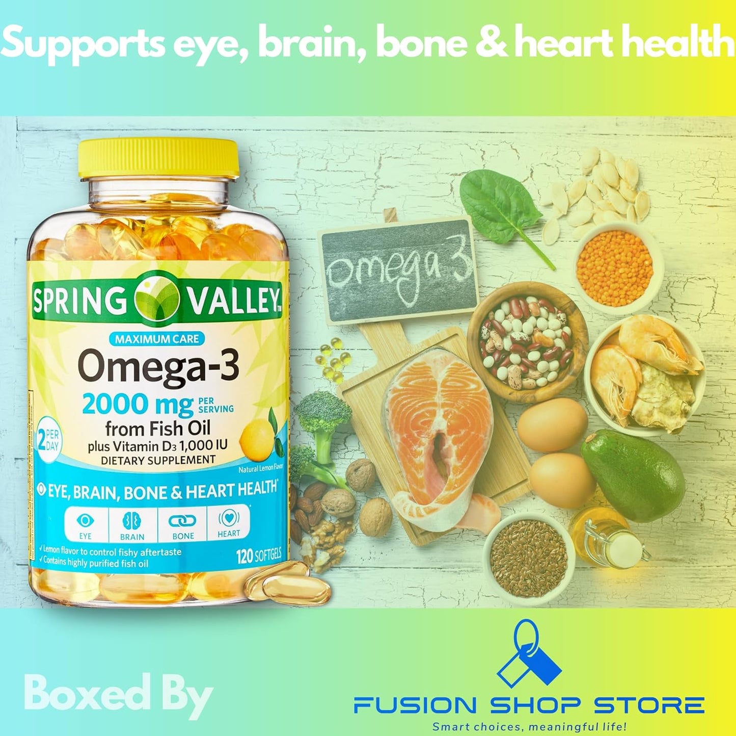 Omega 3 Fish Oil Softgels - 2000mg, Pack of 1, 120 Count by Fusion Shop Store