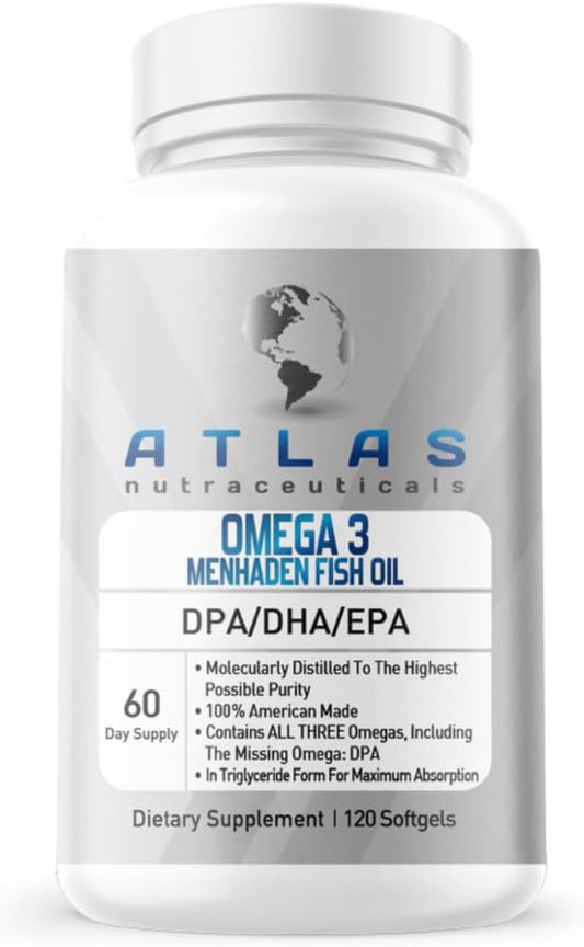 Omega 3 Fish Oil Supplement - Lab Tested, 2400mg, Burpless, Made in USA - 120 Softgels by Atlas Nutraceuticals