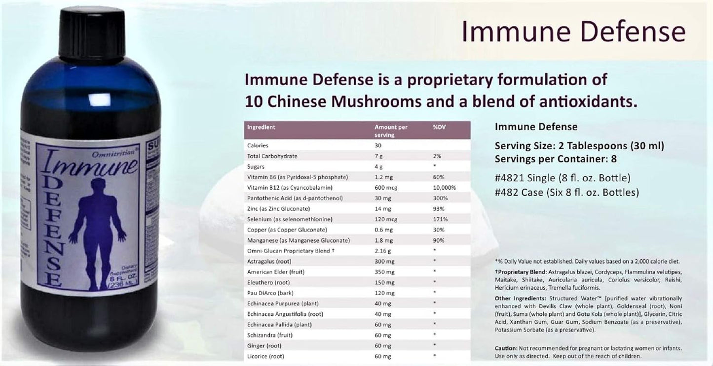Omnitrition Immune Defense Supplement with Chinese Mushrooms & Antioxidants - 8 oz Bottle for Optimal Health & Nutrition