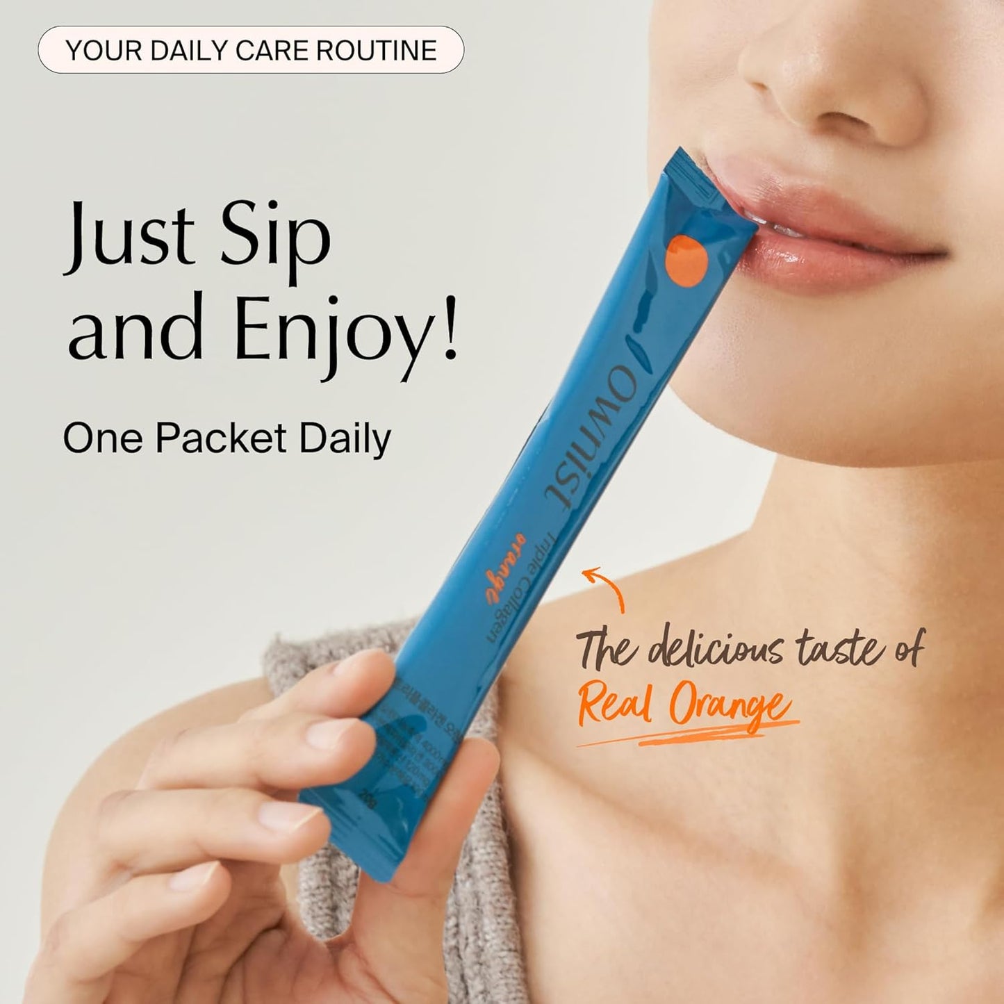 On-The-Go Triple Collagen Liquid Packets with Peptides, Marine Collagen, Elastin, Hyaluronic Acid, and Vitamins for Healthy Skin - Orange Flavor - 14 Stick Packs