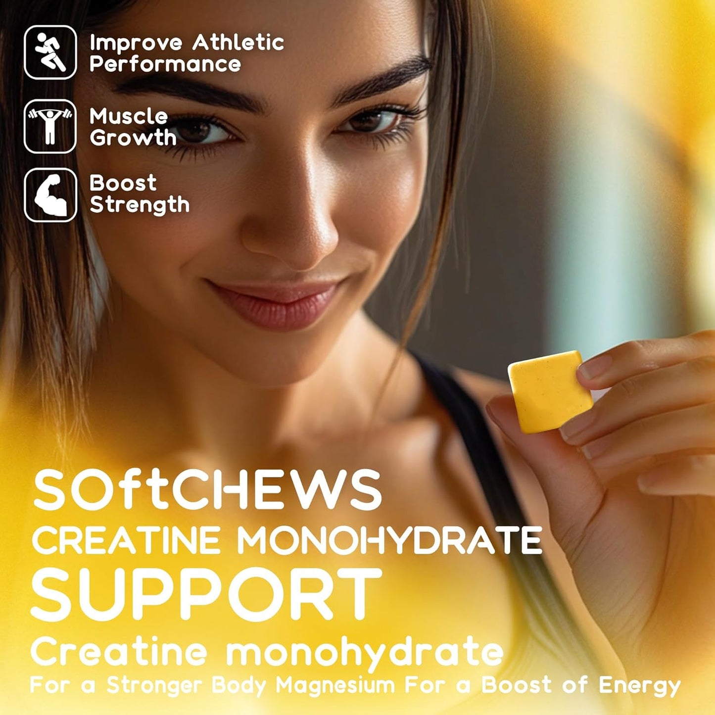 Openovomins 6400mg Creatine Monohydrate Soft Chews with L-Taurine & Vitamin B12 - Sugar Free Pineapple Supplement for Men & Women