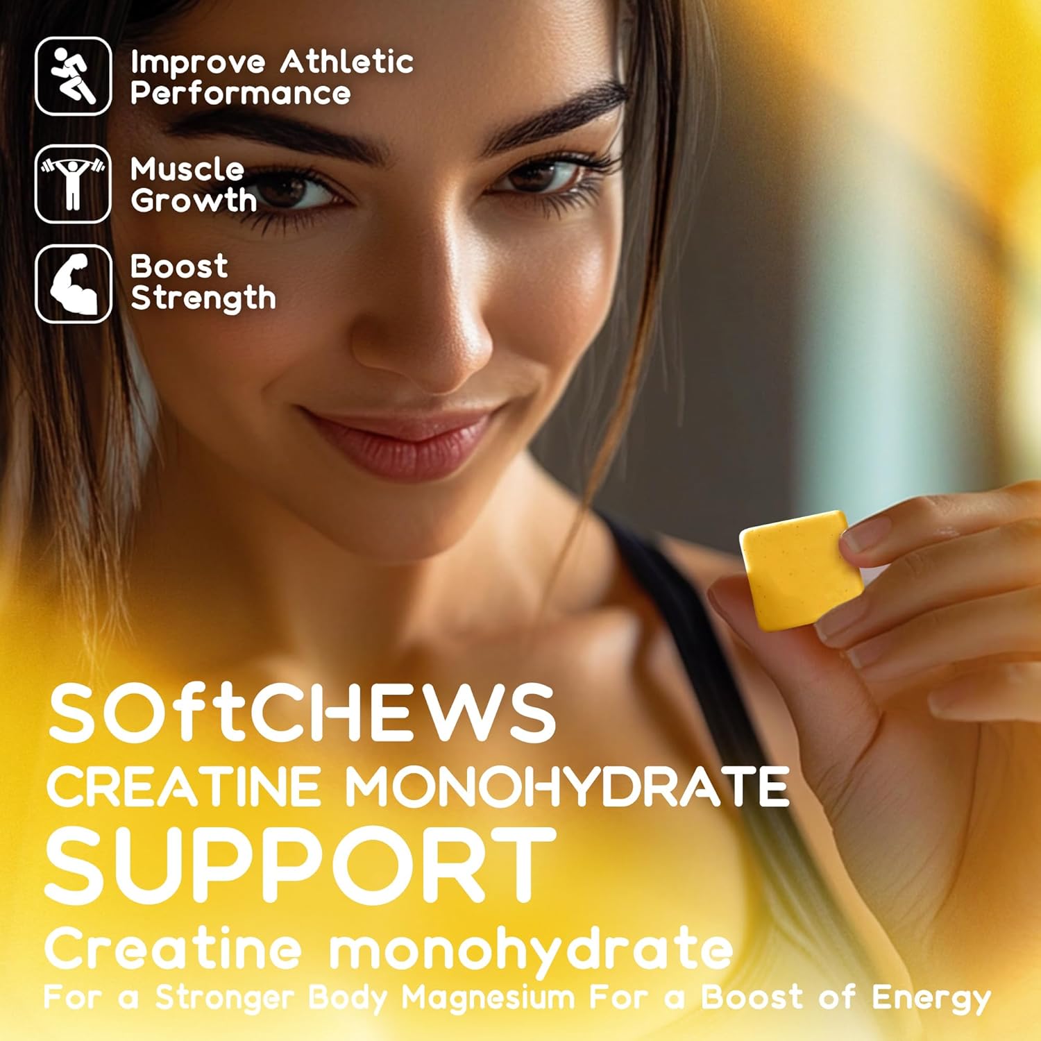 Openovomins 6400mg Creatine Monohydrate Soft Chews with L-Taurine & Vitamin B12 - Sugar Free Pineapple Supplement for Men & Women
