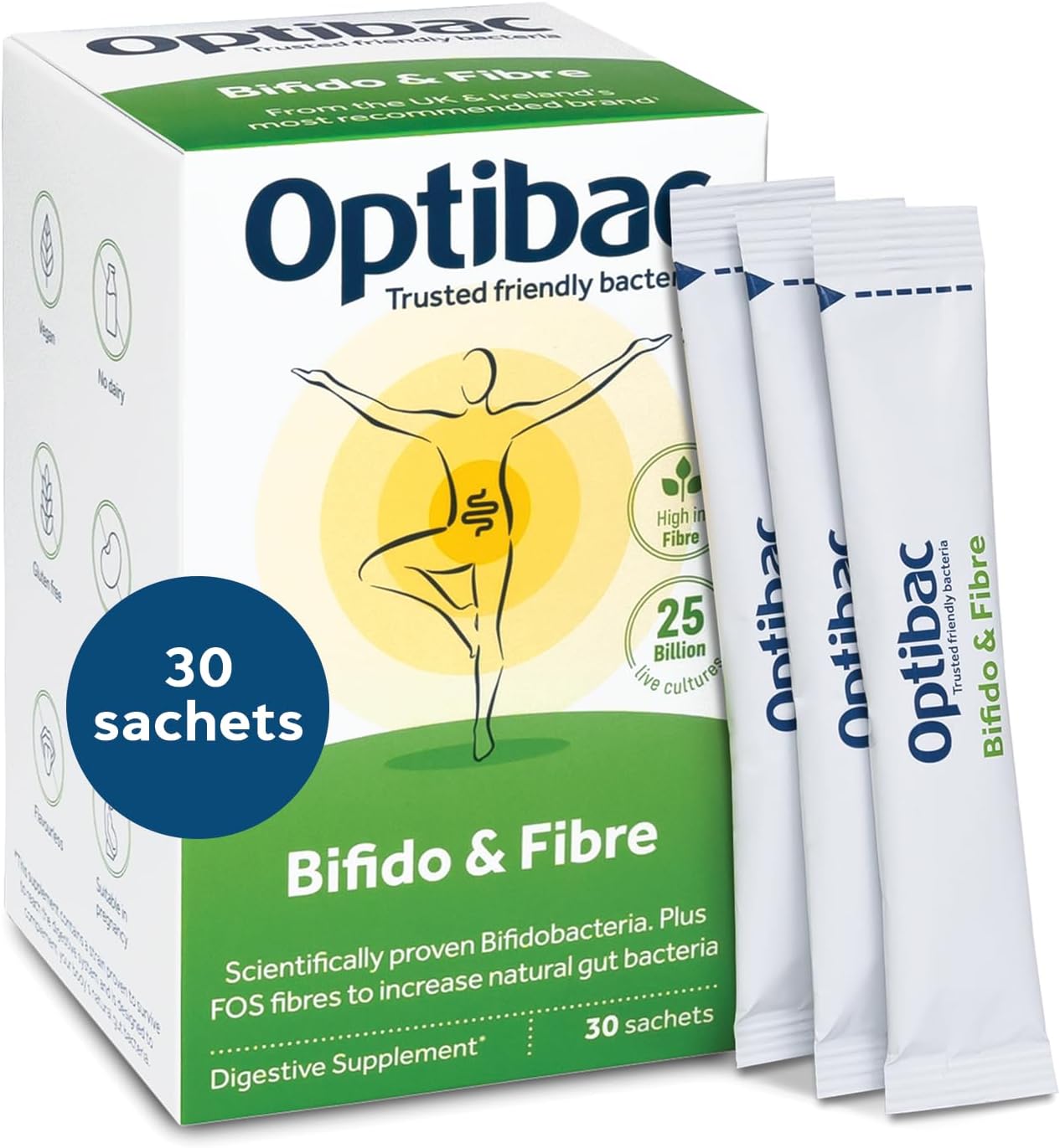 OptiBac Probiotics Bifidobacteria & Fibre - 30 Sachets for Gut Health